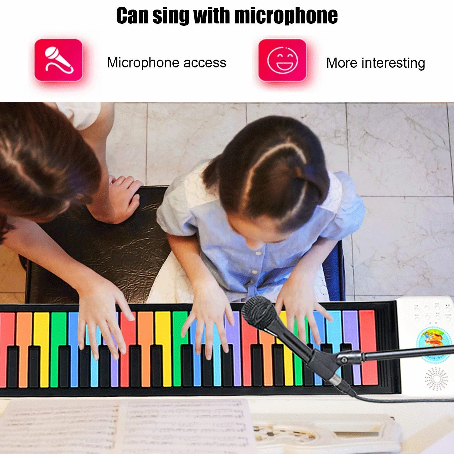 Roll Up Piano, Silikonowe 49 Klawiszy Roll Up Piano Rainbow Color Ręcznie Rolowane Klawiatury Fortepianowe Świąteczny Urodzinowy