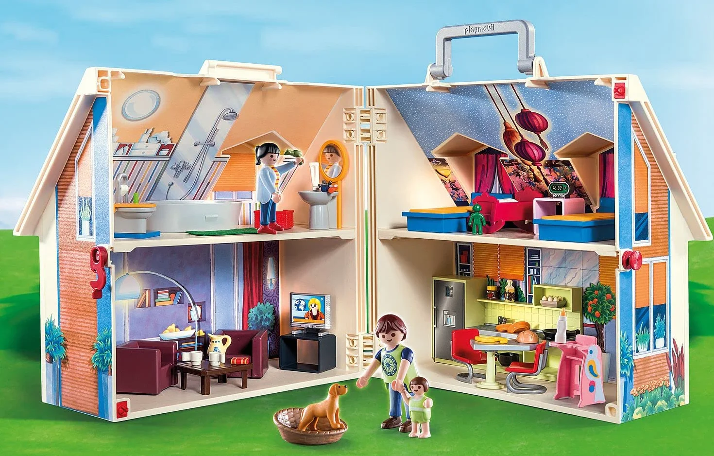 PLAYMOBIL Dollhouse 70985 Przenośny domek dla lalek, do złożenia i zabrania ze sobą, z wieloma dodatkami, od 4 lat