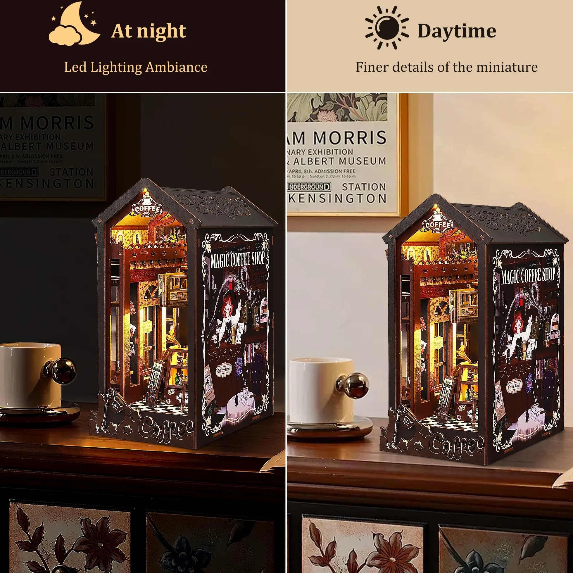 Book Nook Kit dla dorosłych: LUMYCE drewniane puzzle "zrób to sam" miniaturowy domek dla lalek 3D - podpórka na książki do regału na książki dekoracja z oświetleniem LED, kreatywny prezent dla