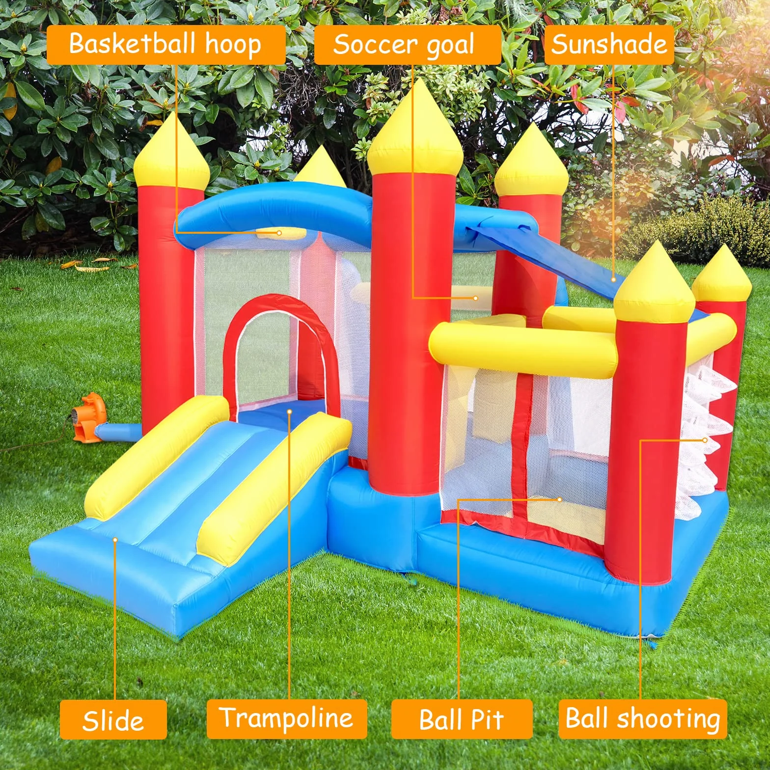 Ballsea Dmuchany zamek dla dzieci z dmuchawą. Odpowiedni dla dzieci w wieku od 3 do 8 lat, dmuchany zamek wewnątrz dzieci 312 × 272 × 200 cm