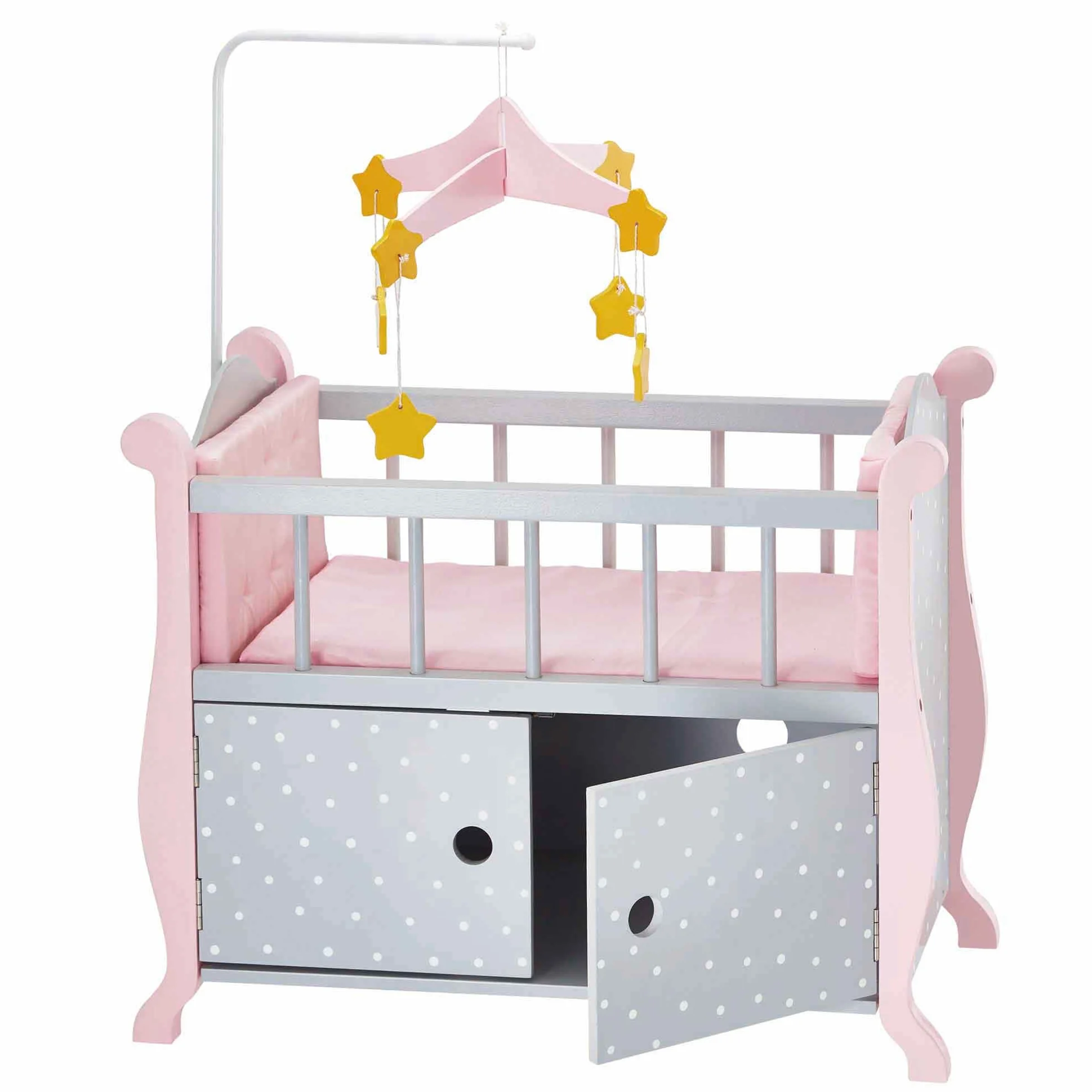 Olivia's Little World Szare ?ó?eczko i Schowek dla Lalek 45 cm Drewniane Meble do Zabawy TD-0206AG