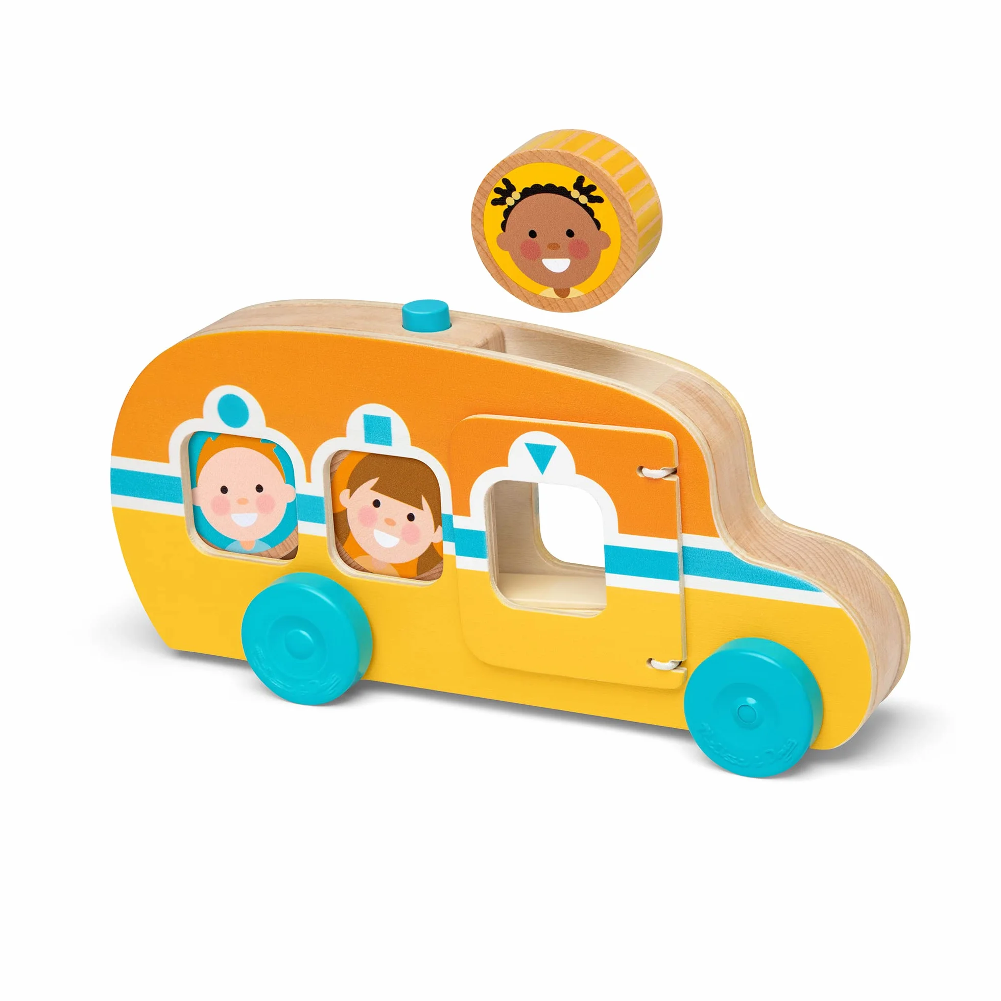 Melissa & Doug GO Tots Drewniany autobus „Tocz się i jedź” z 3 krążkami, drewniane zabawki dla małych dzieci, pojazd zabawkowy, zabawki rozwojowe, od 12 miesięcy, prezent dla chłopca i dziewczynki