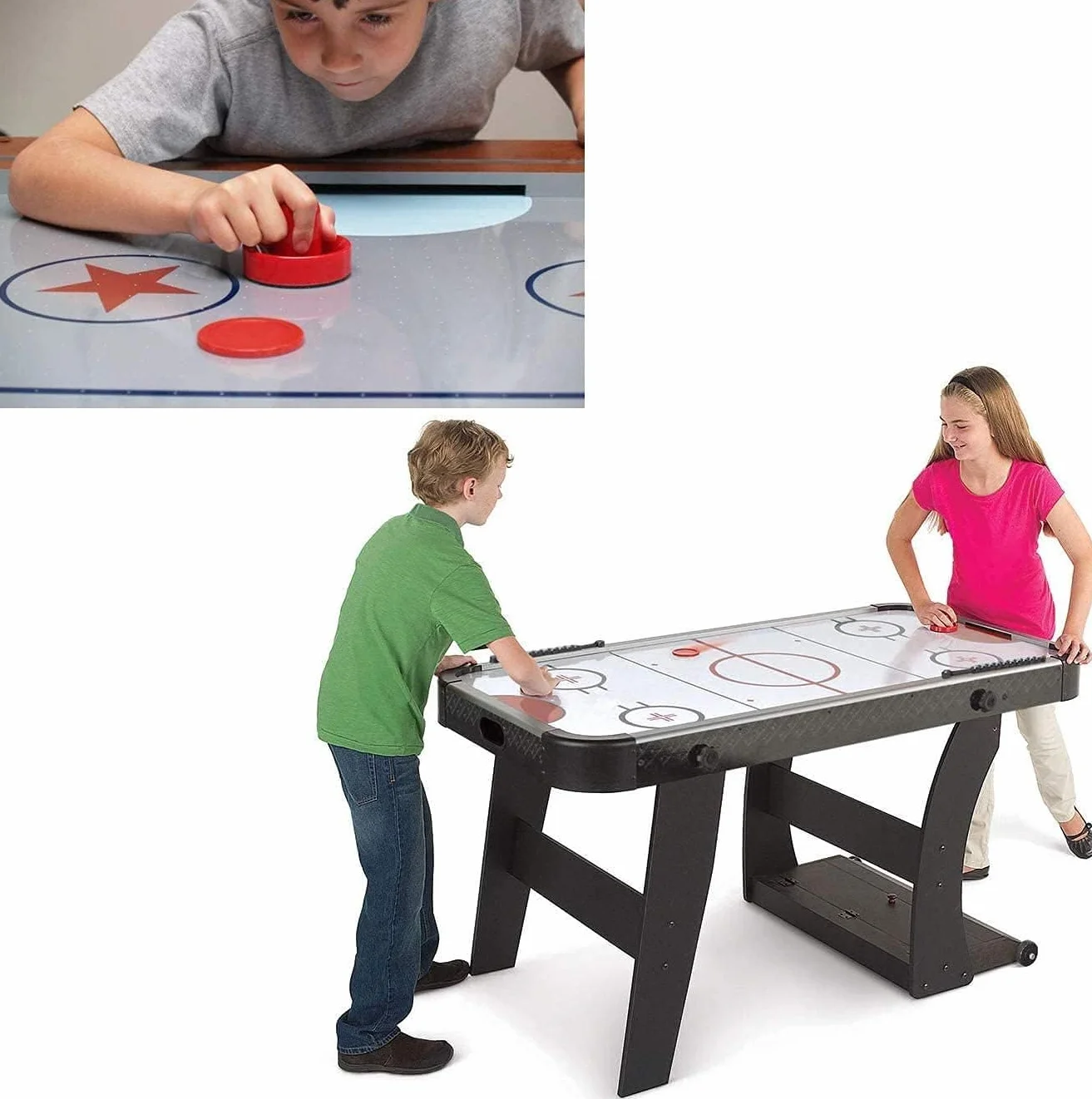 Air Hockey Pushers, Light Weight Air Hockey Red Replacement Pucks & Slider Pusher Goalies for Game Tables, Accessories, Equipment (2 Striker, 4 Puck Pack)