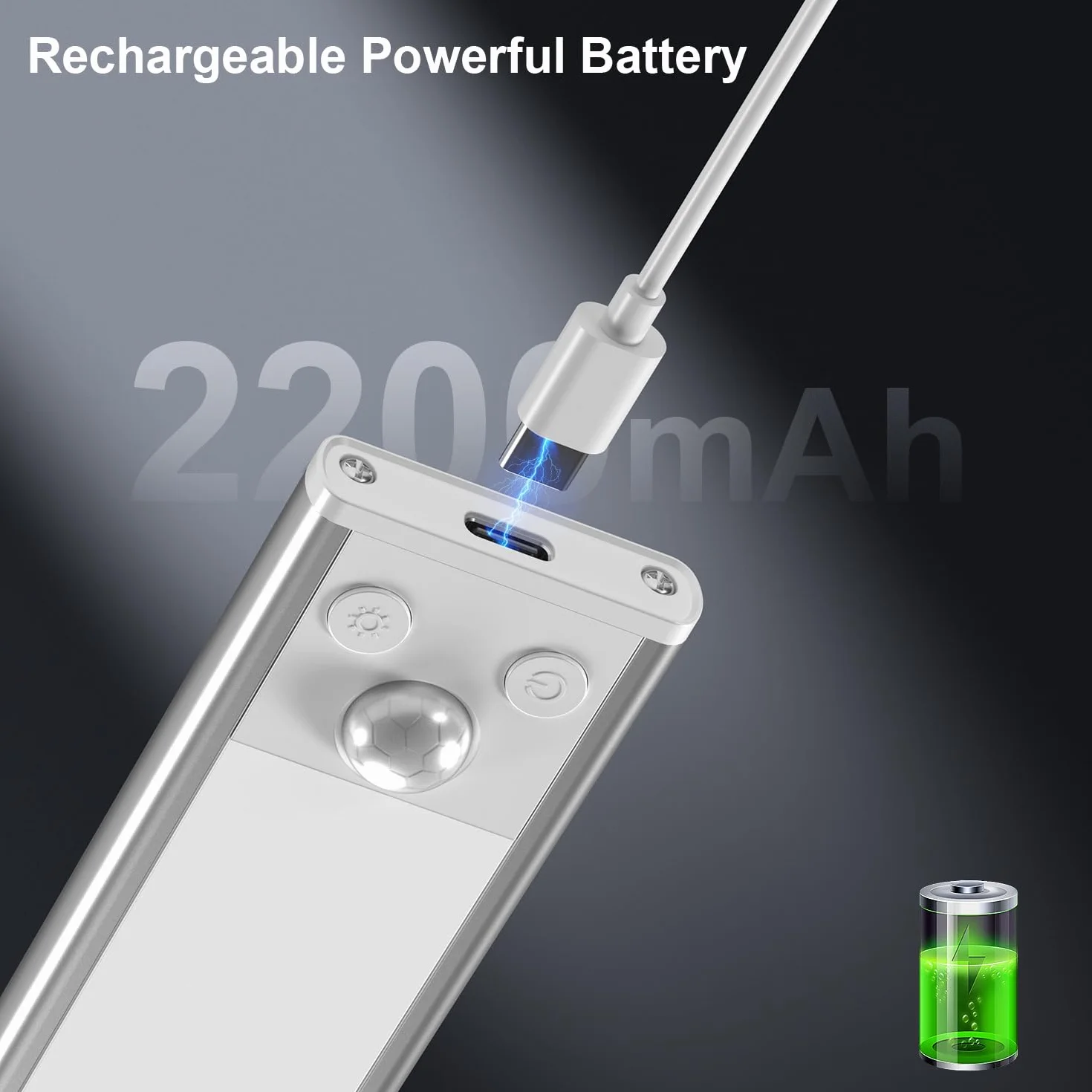 GLUROO Oświetlenie szafki LED z czujnikiem ruchu 30CM, 3 kolory, ciągłe przyciemnianie, oświetlenie pod szafką kuchenną USB C z możliwością ładowania, oświetlenie szafki do sypialni, opakowanie 2 szt