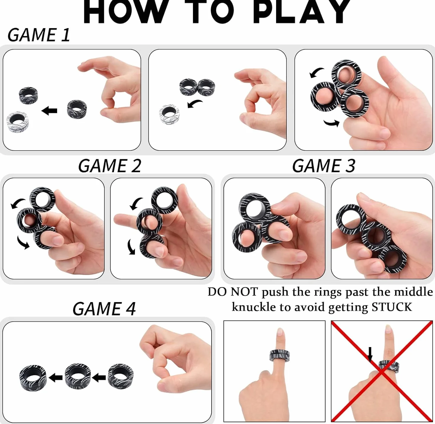 Magnetyczne pierścienie ADHD, zabawka fidget toys dla dorosłych, 6 sztuk, fajne magnesy antystresowe, dla dzieci, nastolatków, prezenty dla dzieci w wieku 3-6-8 lat i starszych chłopców