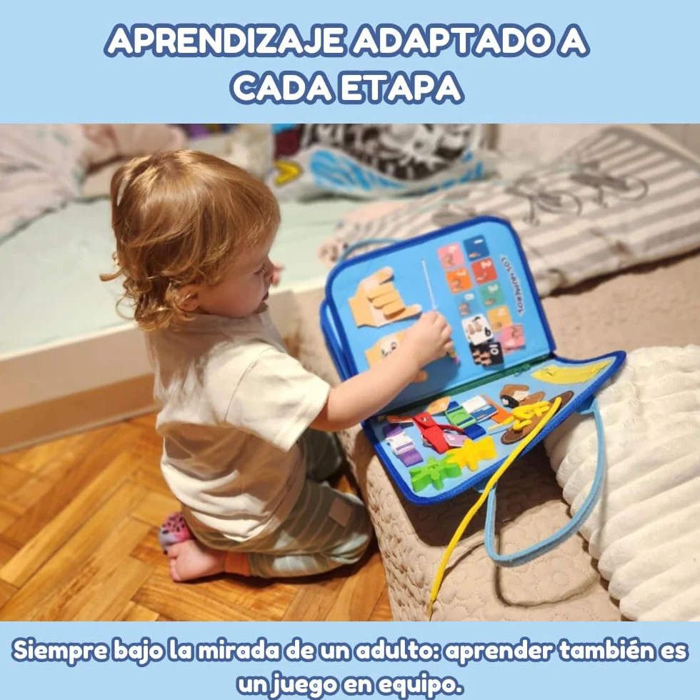 Busy Board Montessori - Edukacyjna i sensoryczna zabawka dla dzieci - po hiszpańsku - Idealna do rozwoju małej motoryki i nauki - 2 3 4 lata - Interaktywna książka - Zabawki dla dzieci - Prezent