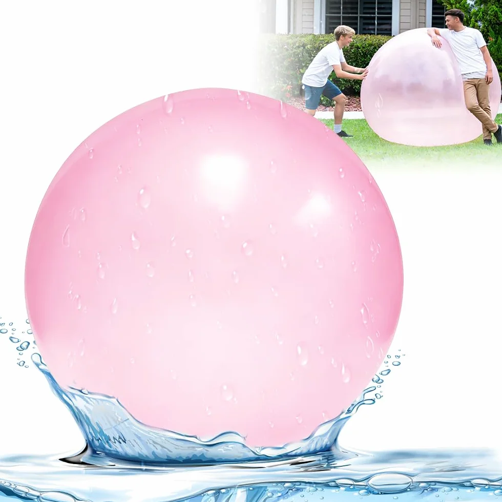 ogromna dmuchana bańka, 120 cm, duża piłka do zderzaka, TPR, gigantyczny balon nadmuchiwany, przezroczysty olbrzymi balon na plażę, do ogrodu, na imprezy na świeżym powietrzu (różowy)