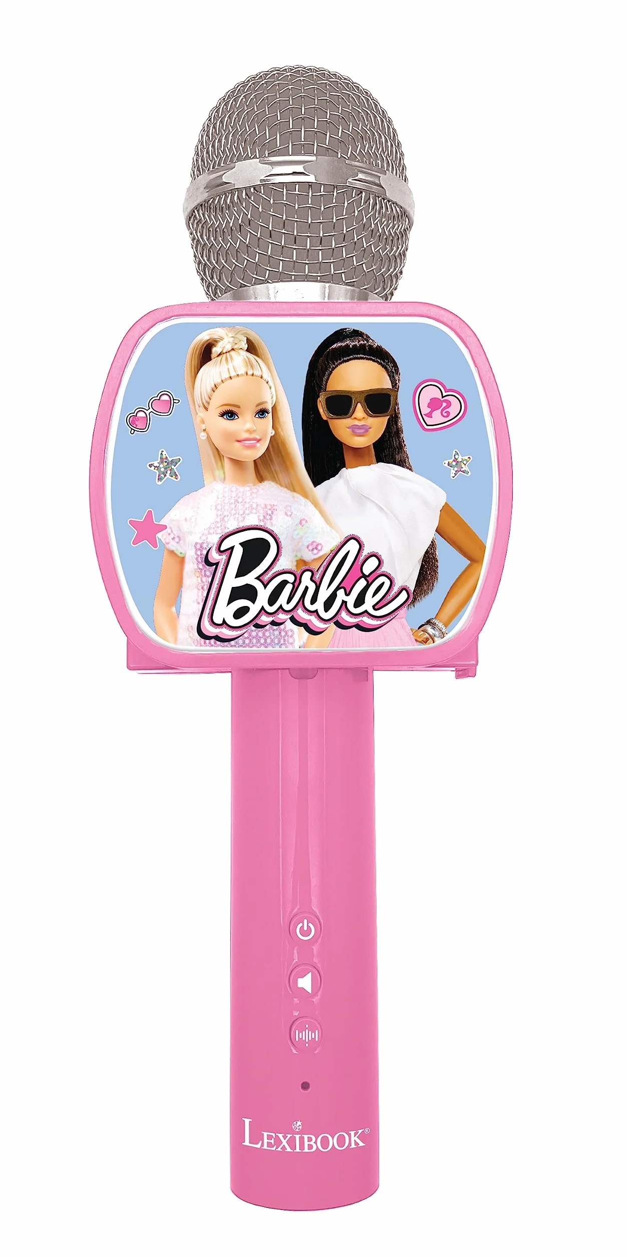 Lexibook Barbie, Mikrofon Bluetooth z Funkcją Zmiany Głosu, Uchwyt na Telefon w Zestawie, Wbudowany Głośnik, Różowy, MIC240BB, Jeden Rozmiar