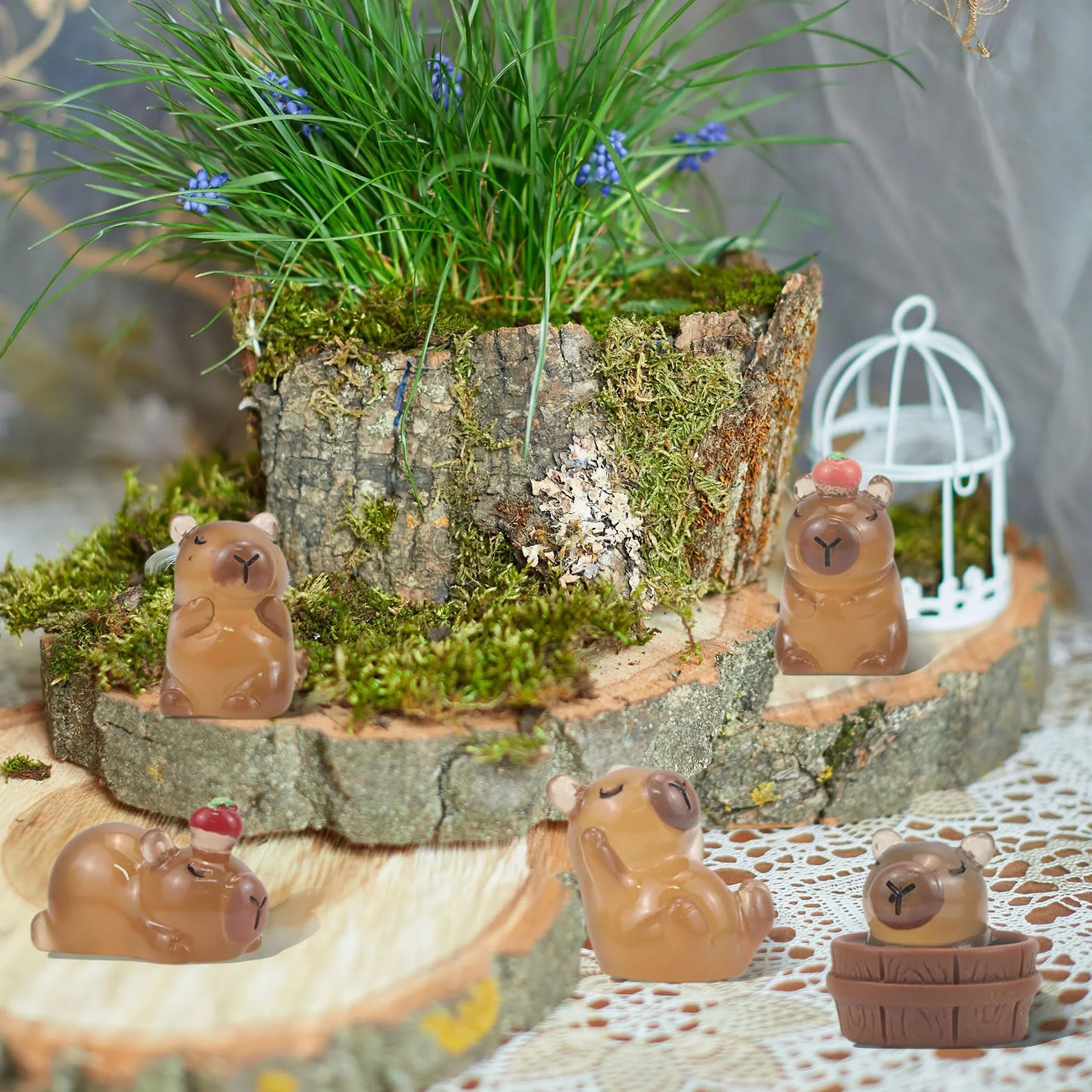 GlamRays Zestaw 30 świecących minifigurek kapibara z żywicy świecąca kapibara mini zabawka prezenty biurko blat do użytku na zewnątrz dekoracja rzemieślnicza
