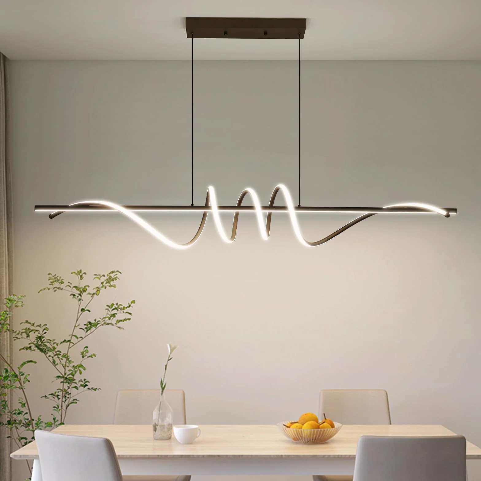 Mikeru Nowoczesna lampa LED, 150 cm, spiralne wiszące z funkcją pamięci, czarna LED do jadalni, 10-100%, 3000 K/4500 K/6000 K, do kuchni, wnętrz
