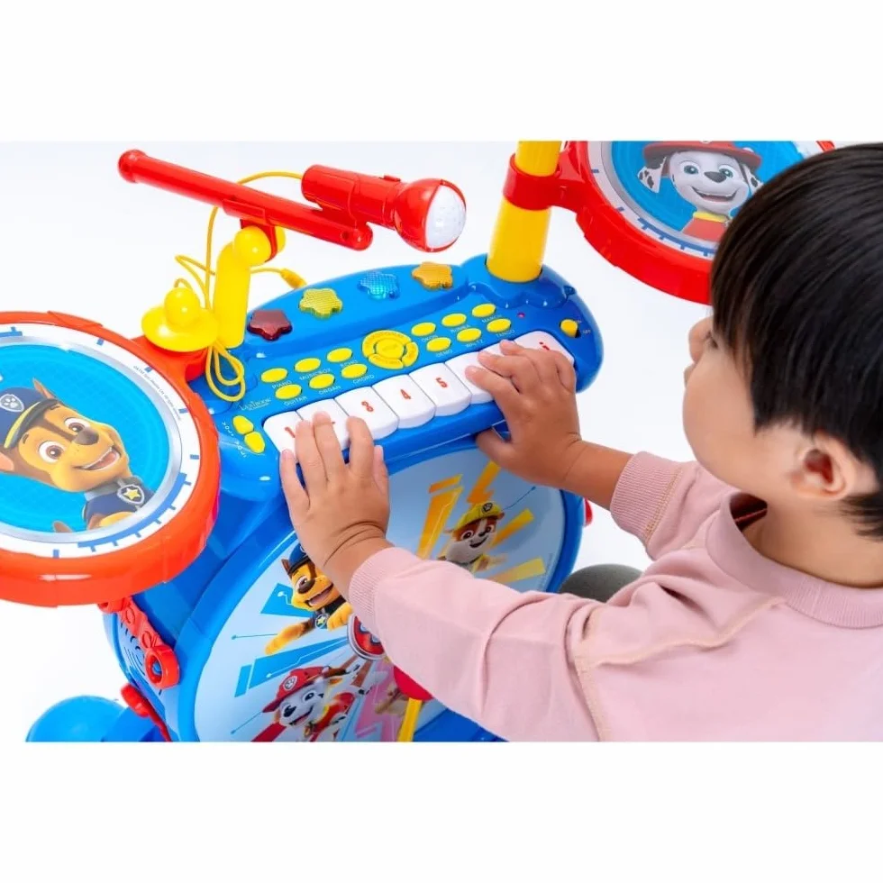 Lexibook K610PA Paw Patrol Chase Elektroniczny Zestaw dla Dzieci, Muzyczna Zabawka, Realistyczny Dźwięk Perkusji, 8-Klawiszowa Klawiatura, Wtyczka Mp3, Siedzisko w Zestawie, Niebieski, Czerwony