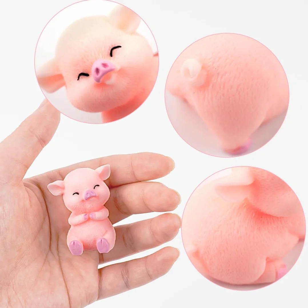 Cadimus 16 sztuk różowych figur świń szczęścia, małe świnki szczęścia, miniaturowa dekoracja świń, przynoszące szczęście świnki z żywicy na Sylwestra dla robótek ręcznych DIY, ozdoby ciast, dekoracja