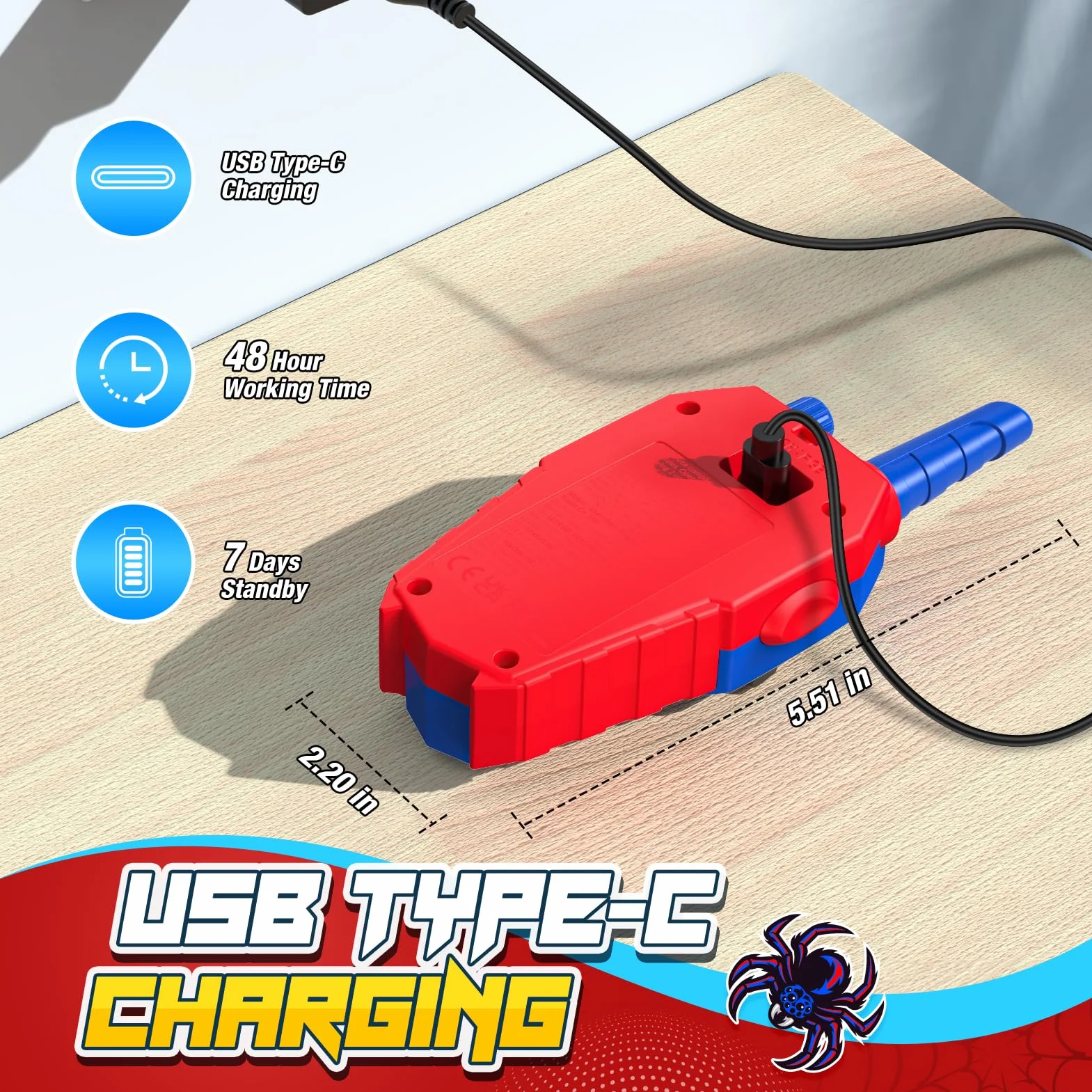 Spider Walkie Talkie zabawka dla dzieci od 3-10 lat, chłopców, kolor czarny + niebieski