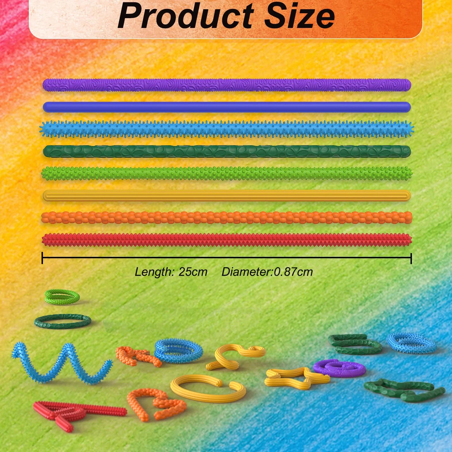 Fidget Toys 8 sztuk – teksturowany silikon Fidget sensoryczny Stick zabawka dla dzieci i dorosłych, zabawka łagodząca stres, prezent dla osób z autyzmem i ADHD