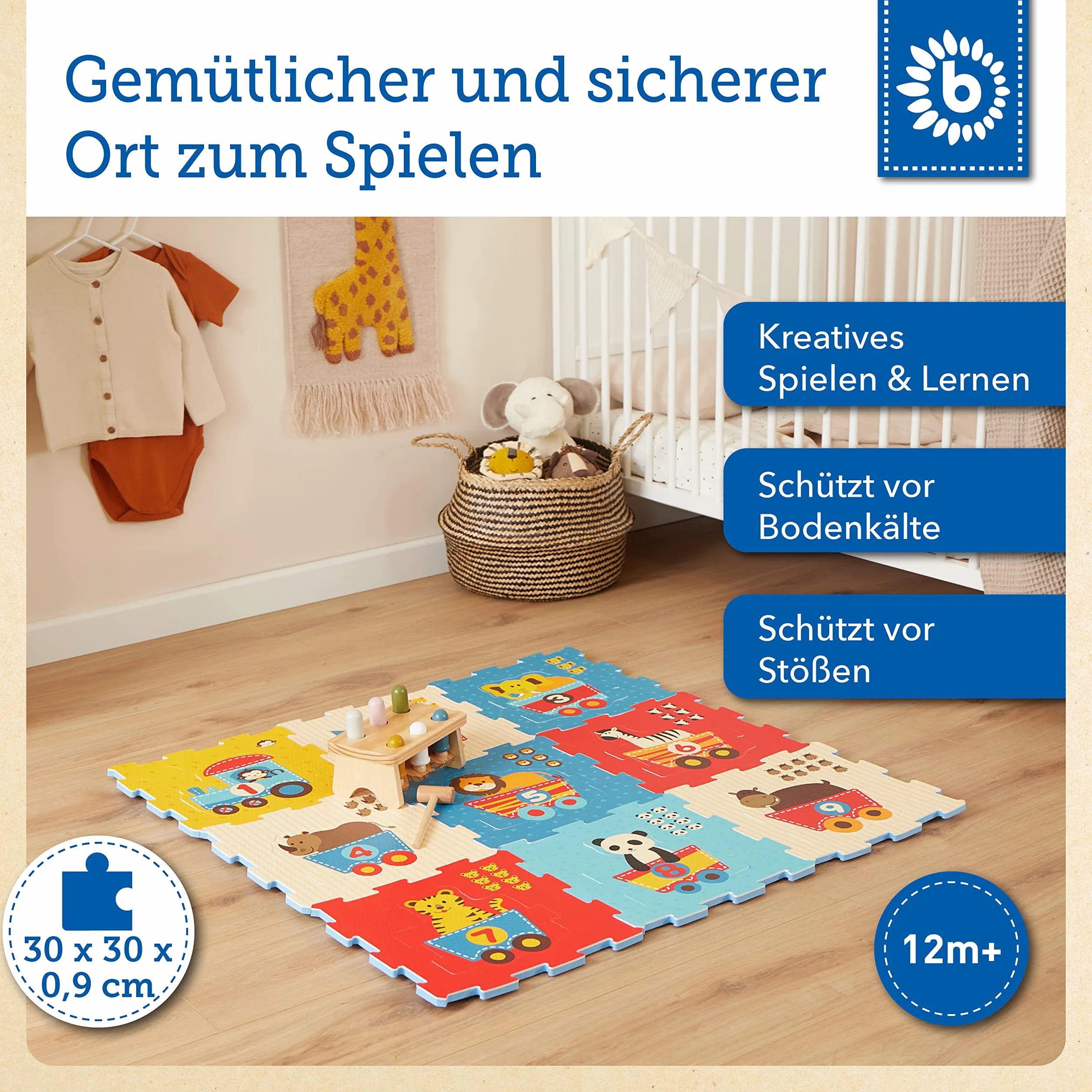 Mata do puzzli Bieco, 19 sztuk | Mata do zabawy dla dziecka | XXL puzzle | Raczkówka dla dzieci | Naucz się liter | Zagraj w dywan chłopca