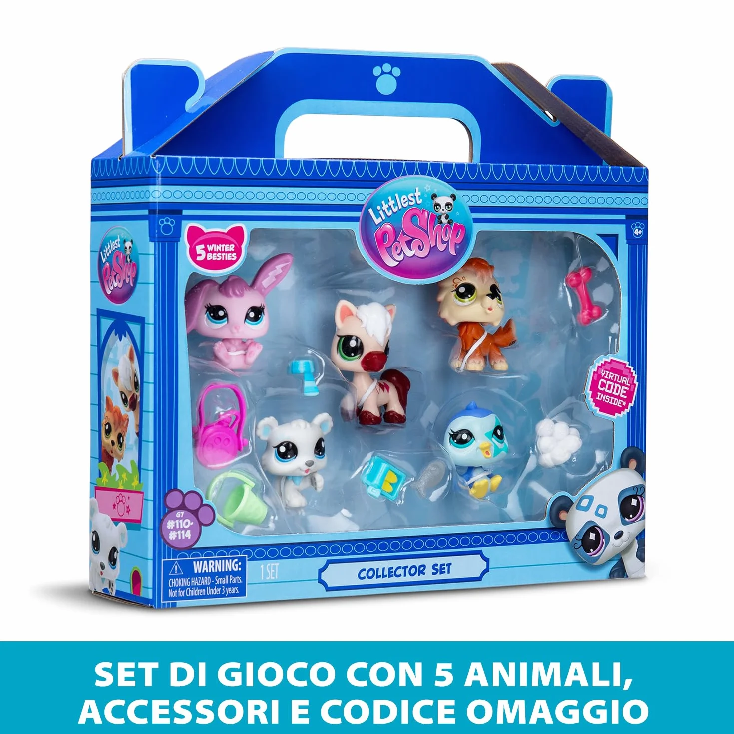 Bandai - Littlest Pet Shop - Zestaw kolekcjonerski Motyw Góry Zima 5 Zwierząt i Akcesoria - Oficjalna licencja Pet Shop - Zestaw zabawek Mini Słodkie Zwierzęta Figurki - Zabawka dla dzieci 4 lata i +