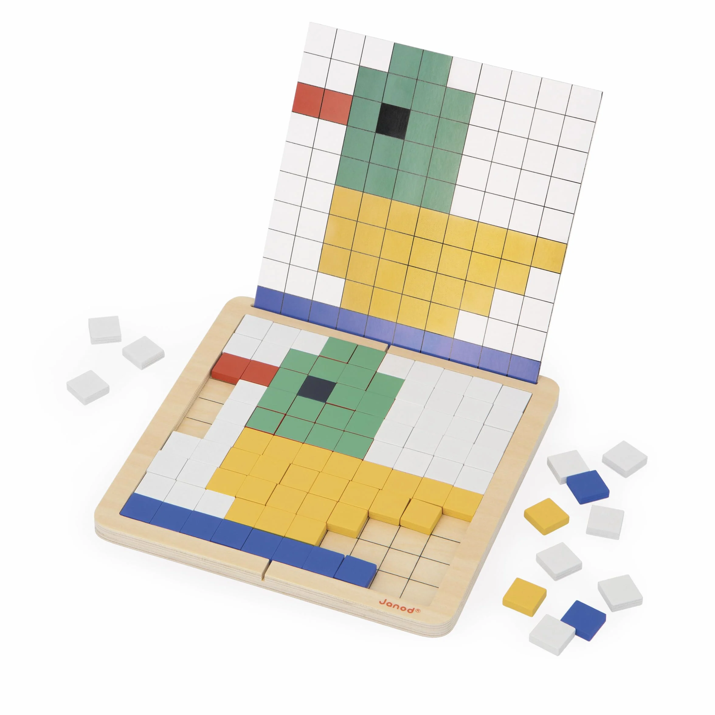 Janod Symétrie & Codage-4 Modes de Jeu-12 Modes à Reproduceire-Idéal Préparation Maternelle et Petite Section Zabawka edukacyjna dla dzieci - wyprodukowana z drewna FSCTM - od 5 lat - J05093, J05093