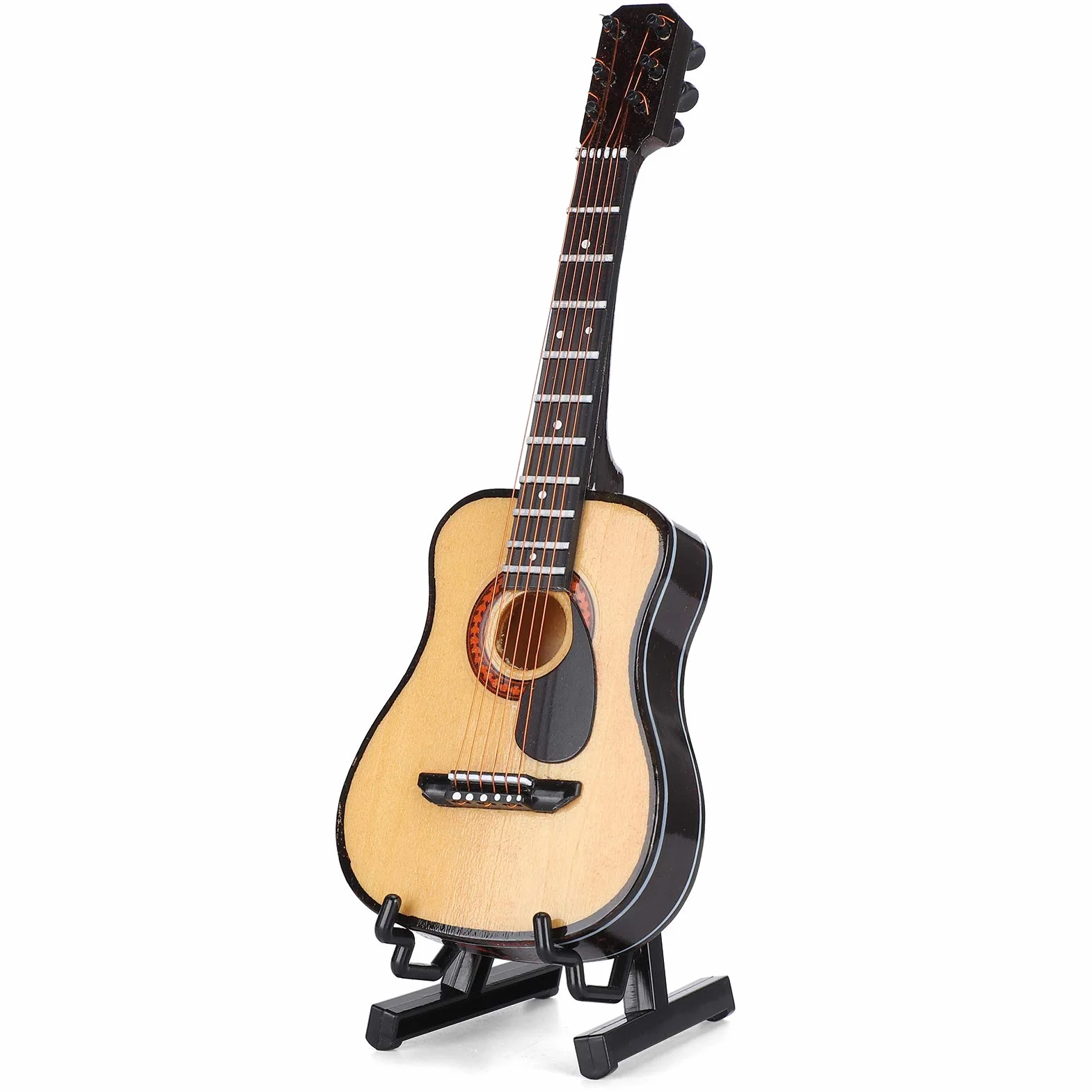 drewniana gitara miniatura, muzyczna ozdoba czarna 15 cm for domku dla lalek