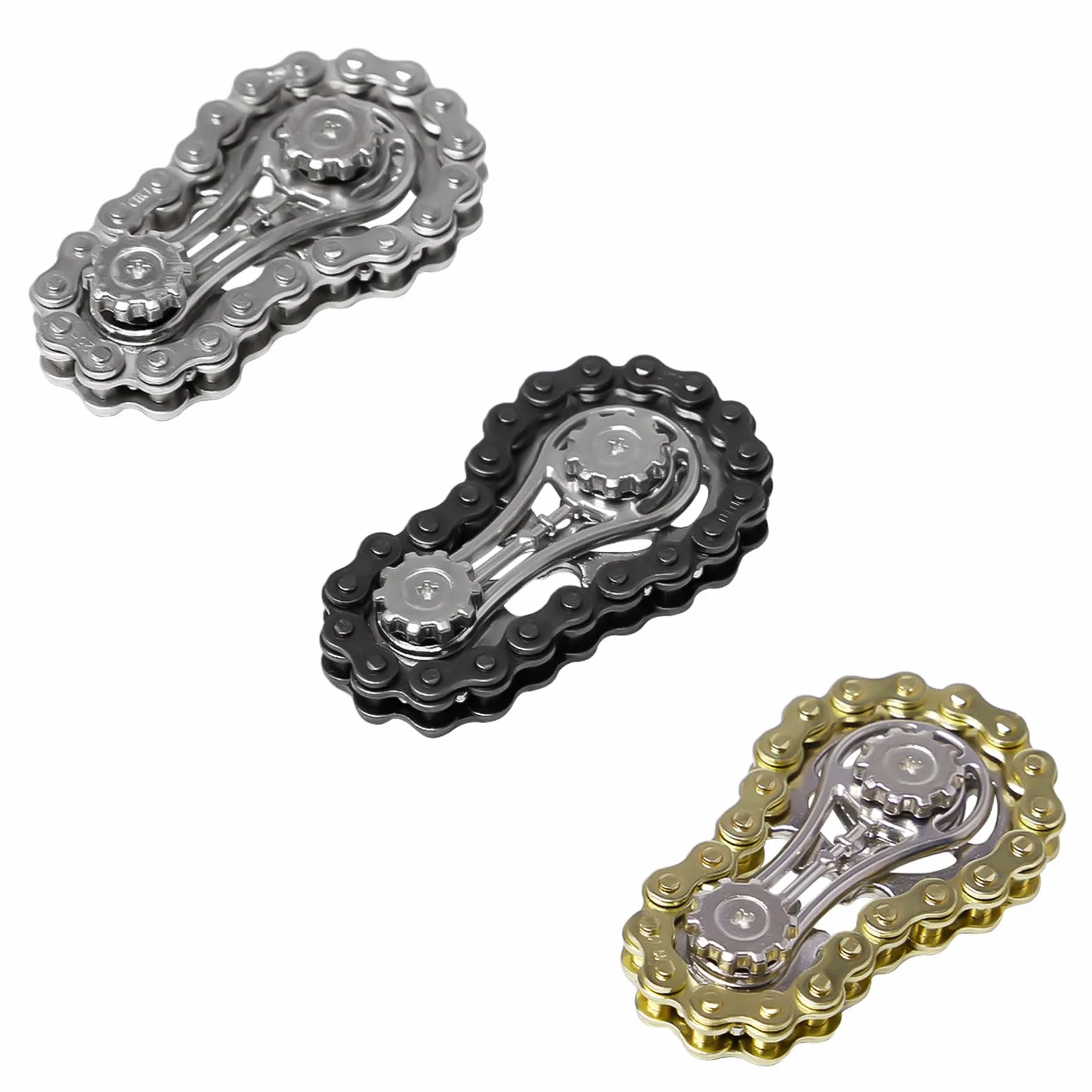 3 sztuki Fidget Spinner Toys Figit Spielzeug z 2 przekładniami Zabawka Fidget Metal Łańcuch rowerowy Trwałe i gładkie łożysko dla dorosłych i dzieci łagodzą stres, niepokój