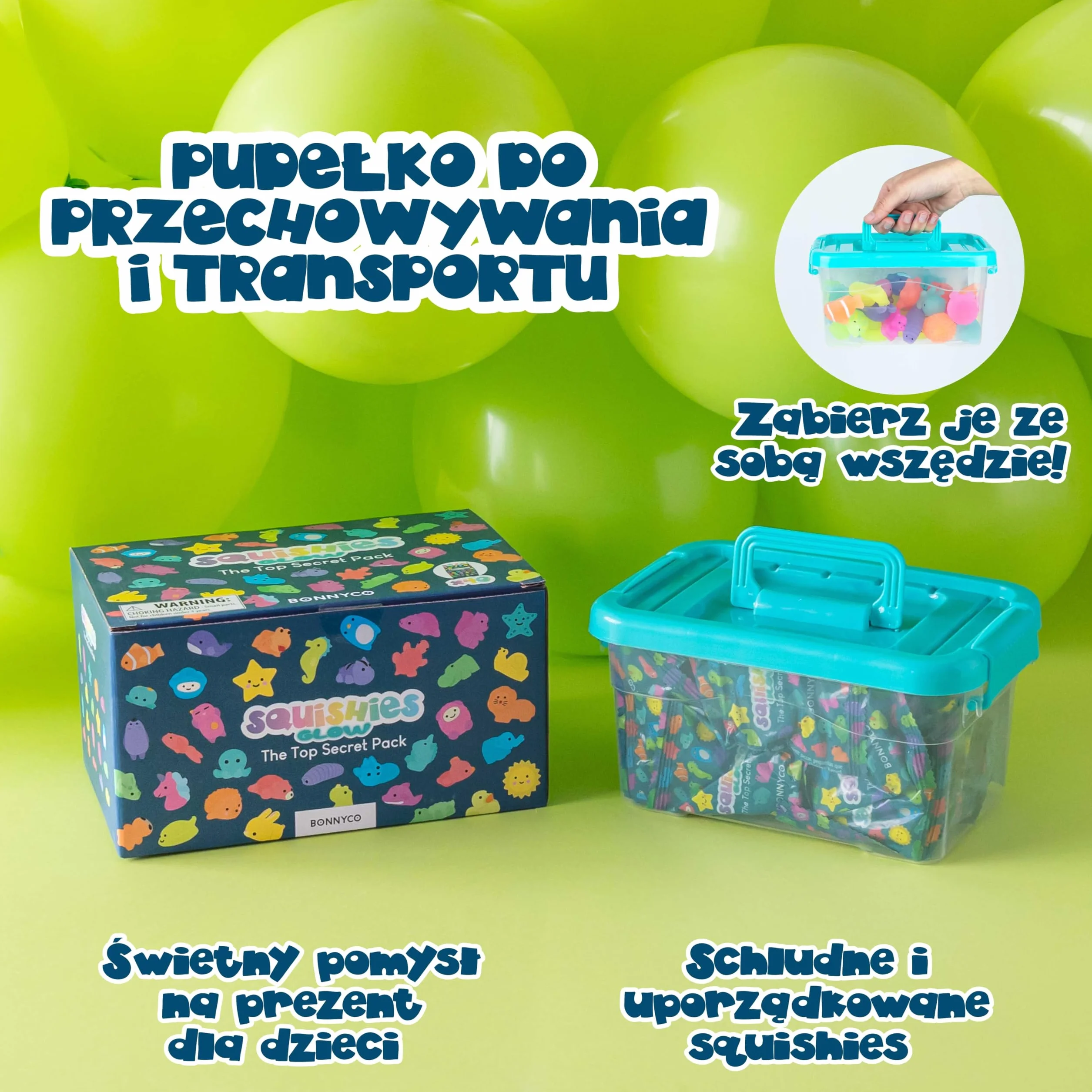 BONNYCO Zabawki Mochi Squishy do Toreb na Prezenty Pakiet 40. Upominki na Przyjęcia Świecą w Ciemności, Wypełniacze Torebek dla Dzieci Unisex. Zabawki Squishy Fidget, Wypełniacz Piniaty Kawaii