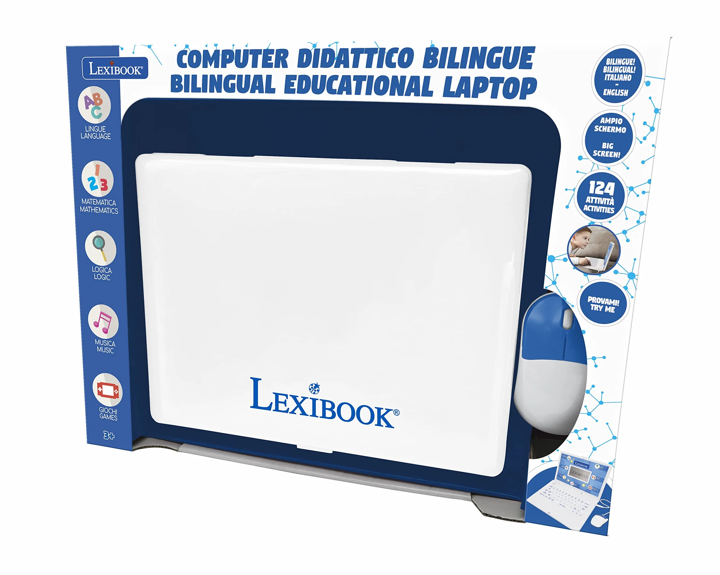 Lexibook, Edukacyjny i dwujęzyczny przenośny włoski/angielski, zabawka z 124 ćwiczeniami do nauki matematyki, wpisując logikę, czytanie zegara, gry i muzyka, biały, JC598i5