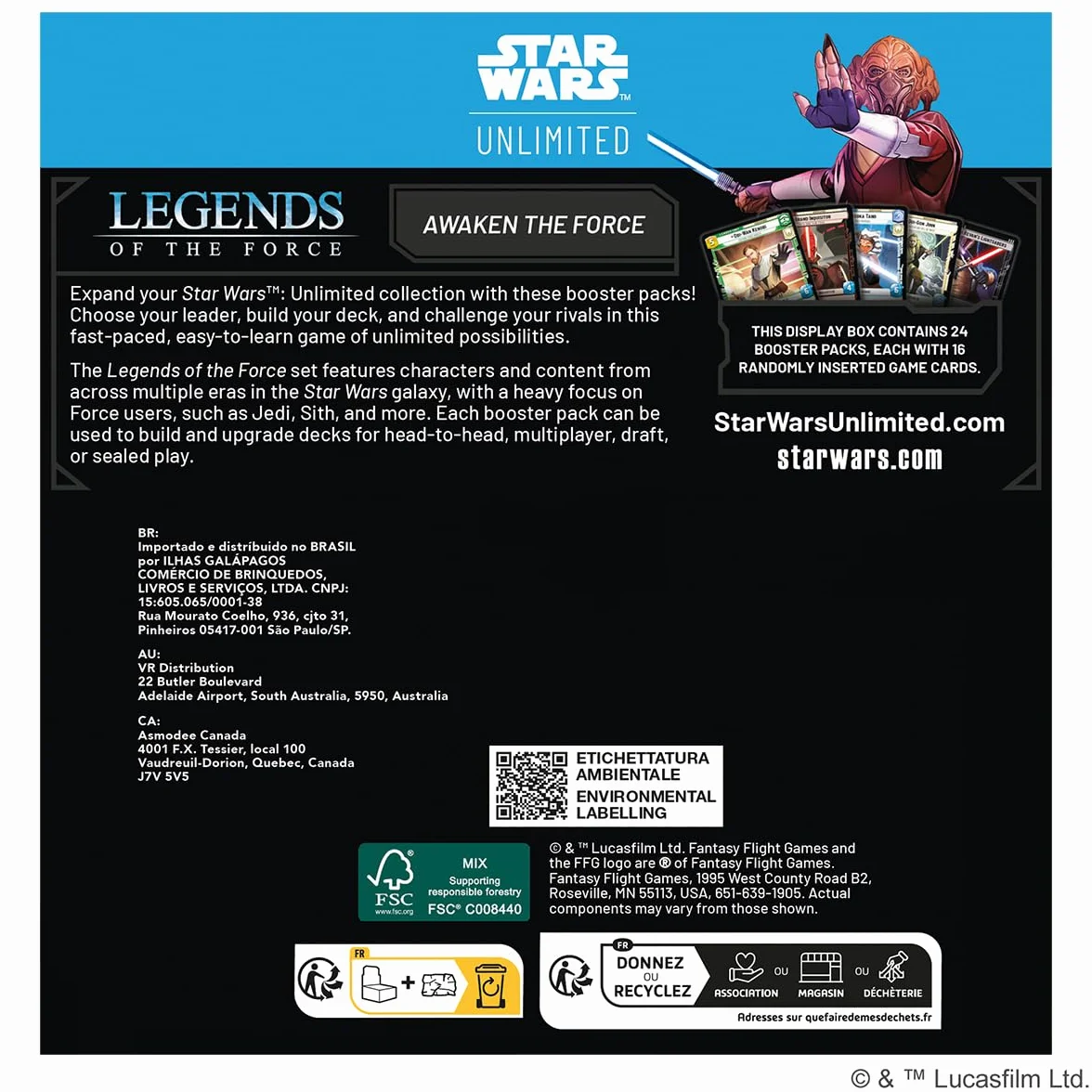 Asmodee - FFG - Star Wars: Unlimited Trading Card Game - Legends of The Force - wyświetlacz booster (24 pakiety Booster) - TCG dla dzieci i dorosłych, w wieku 12+, 2+ graczy, 20 minut, język angielski