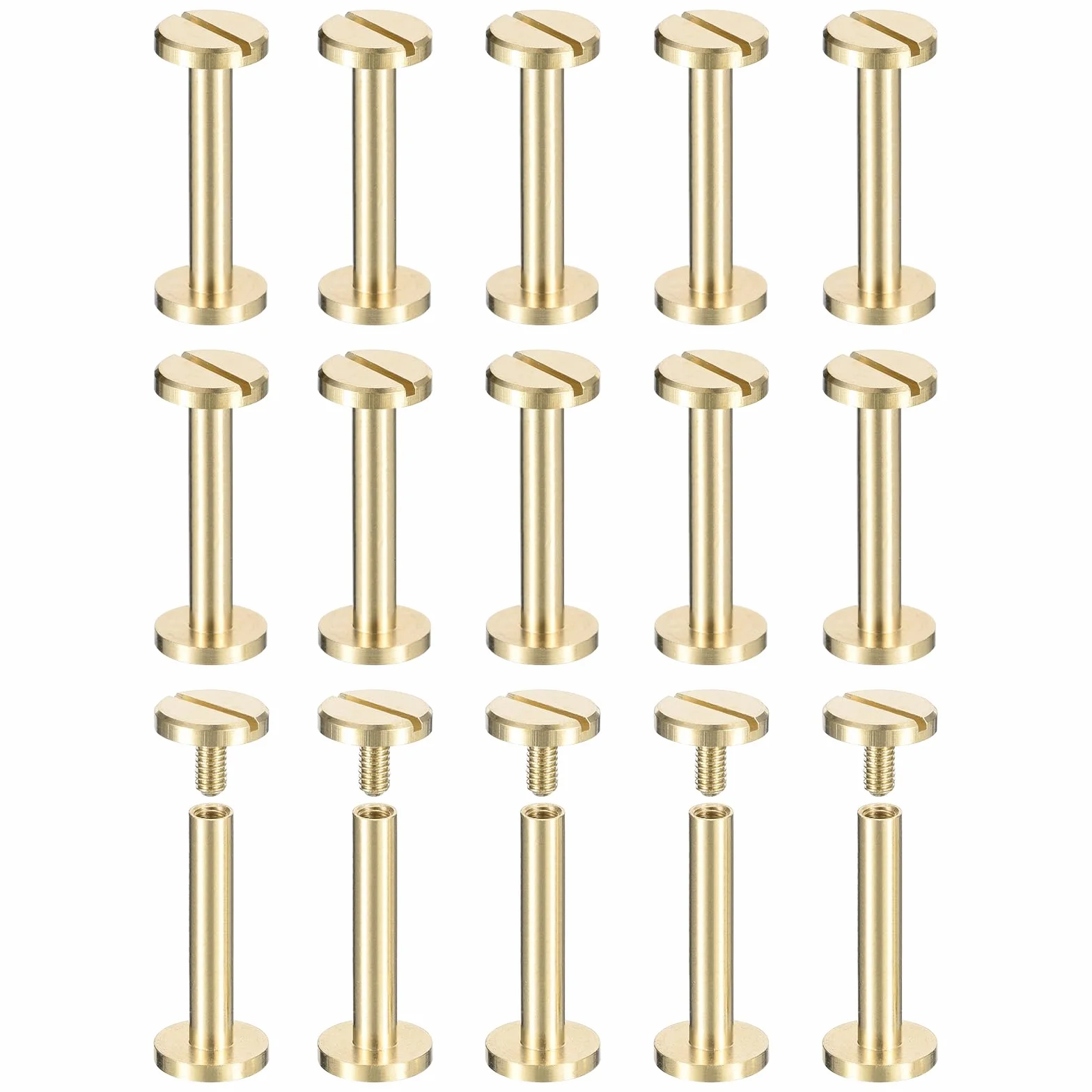 QUARKZMAN 25 sztuk mosiężnych śrub Chicago, 22 x 10 mm łeb płaski, grzbiet śrubowy, słupek wiążący, nity do samodzielnego wykonania skórzanego, pasek do paska, złoty