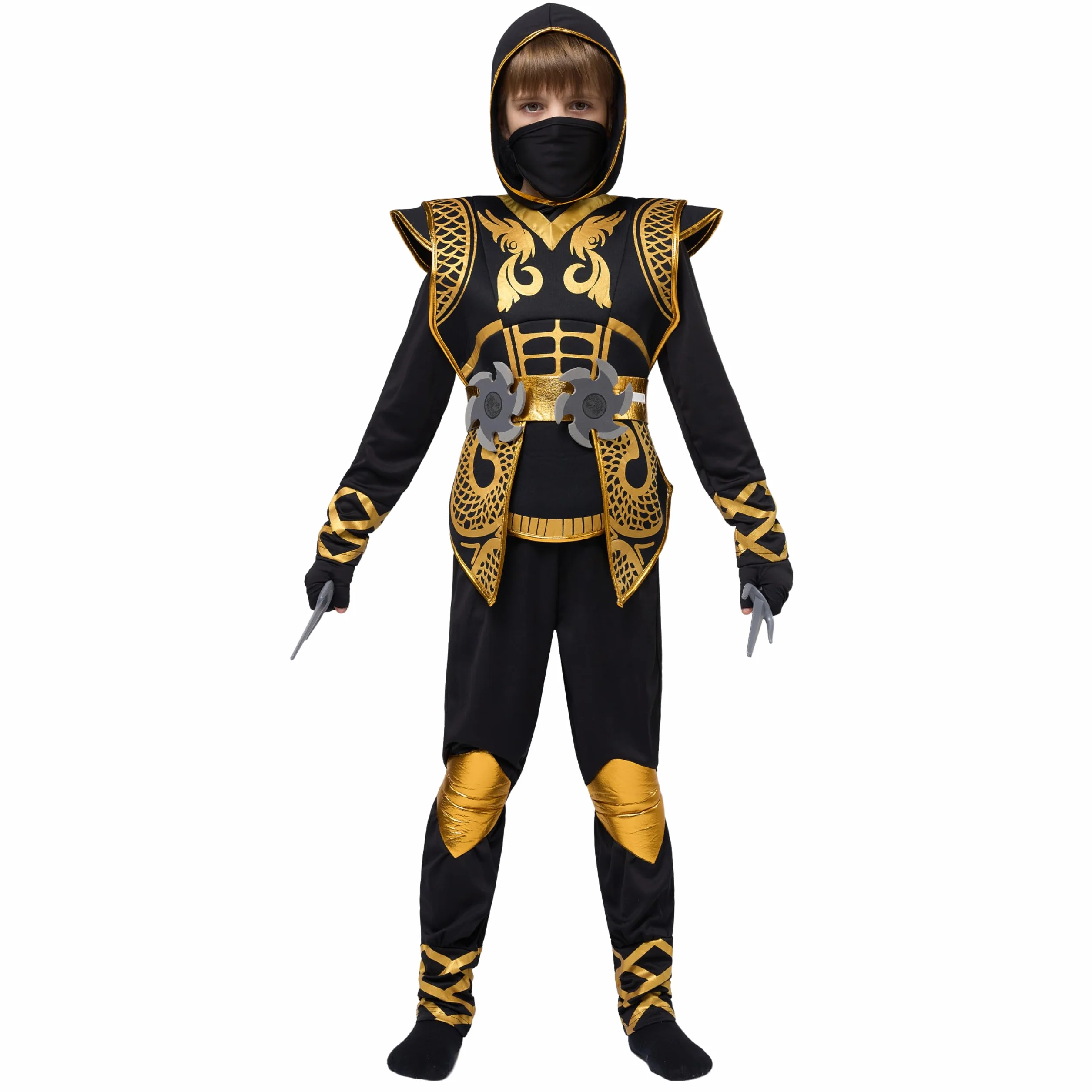 Spooktacular Creations Złoty kostium wojownika ninja dla dzieci, małych dzieci, chłopców