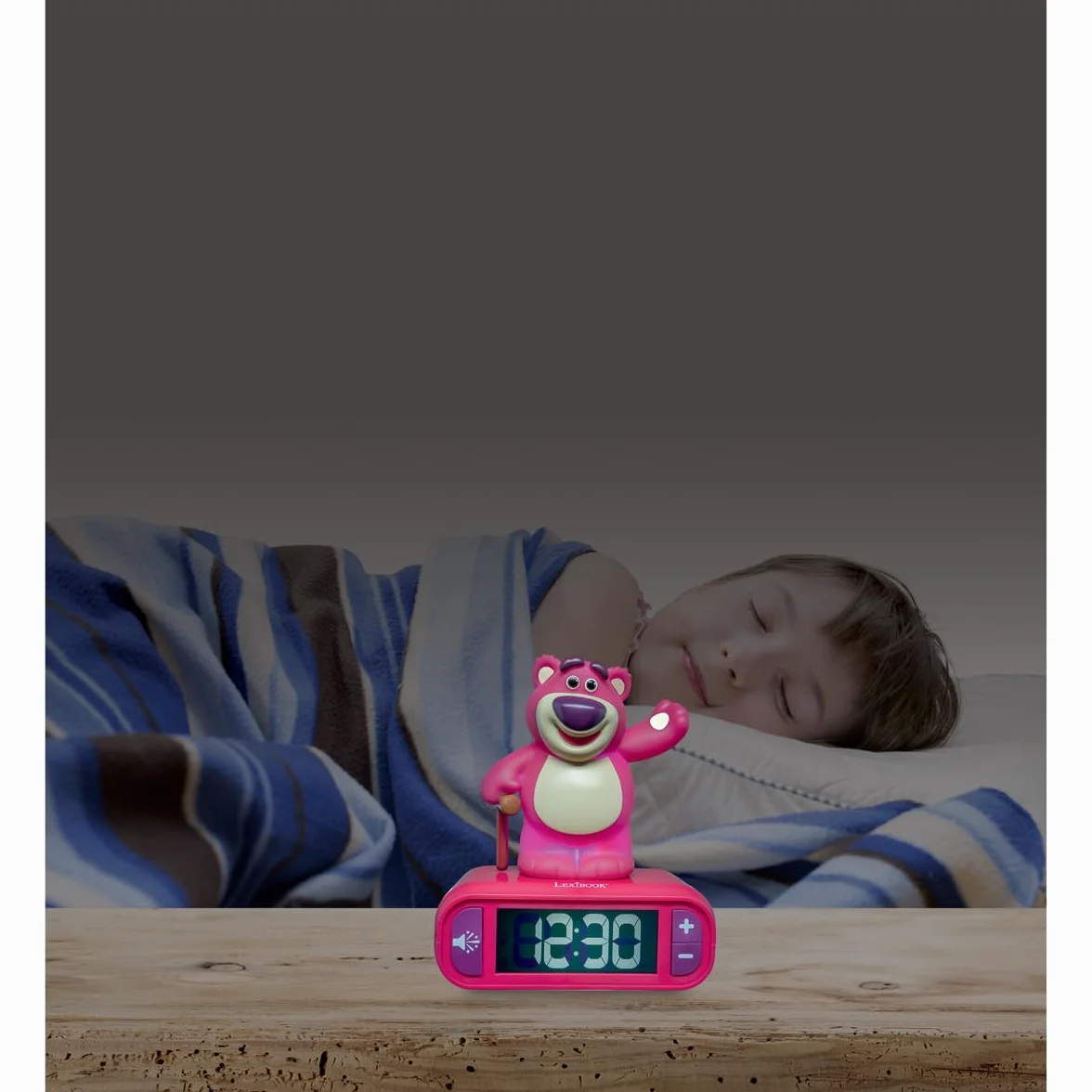 Lexibook, Disney Toy Story, Budzik nocna lampka Lotso, Postać świecąca, Efekty dźwiękowe, Wybór alarmów, Podświetlany ekran LCD, Funkcja drzemki, Fioletowy, RL800TS1LXB