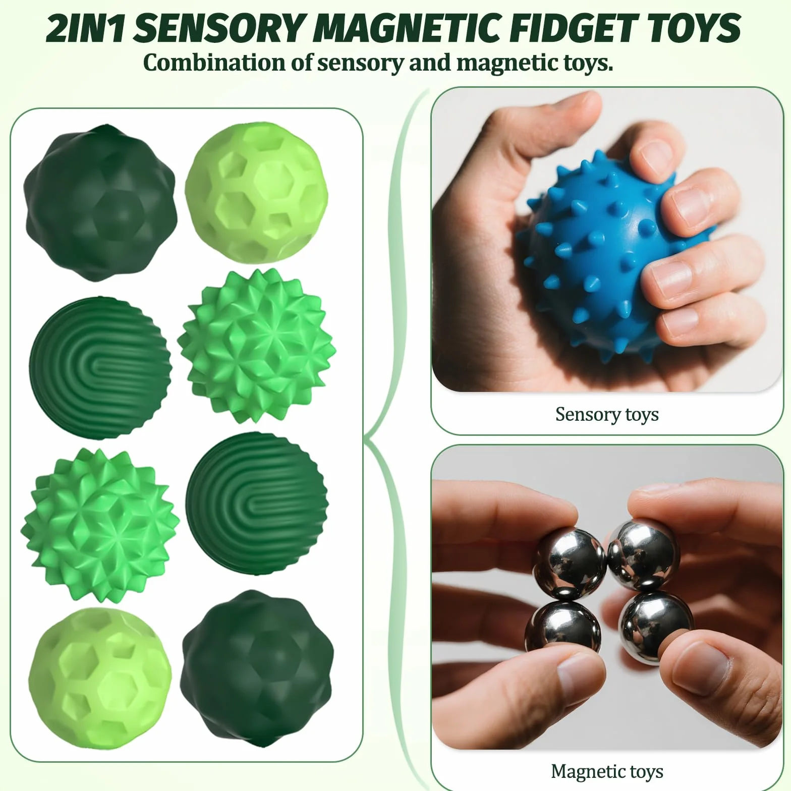 8 Szt. Zabawki Antystresowe Magnetyczne – Silikonowe Zabawki Fidget, Idealne na Stres, Relaks i Skupienie dla Dzieci i Dorosłych (zielony)