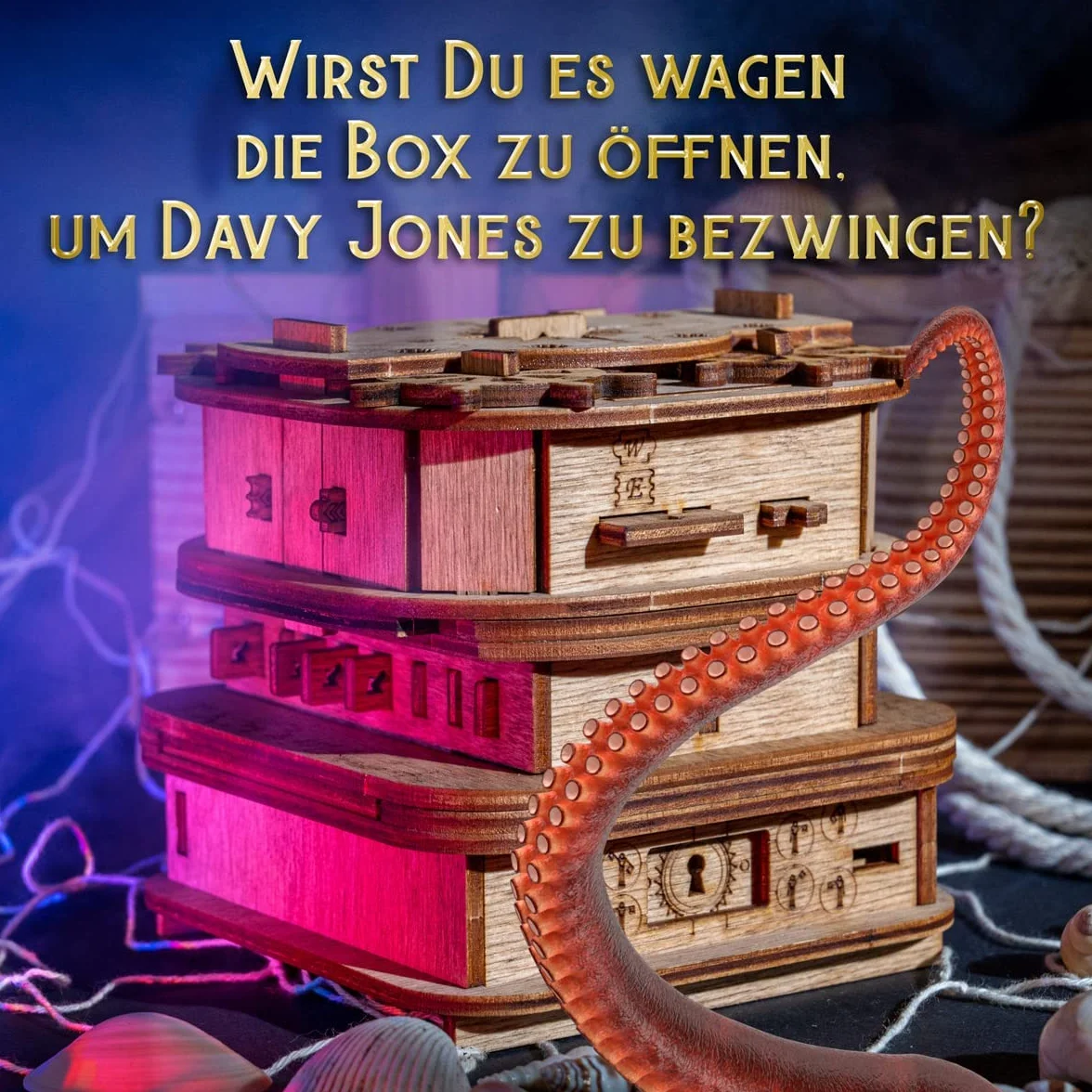iDventure Cluebox – Davy Jones Locker – Escape Room Spiel – zabawne drewniane puzzle 3D – wyjątkowe gry w puzzle – gry Escape Box dla dorosłych i dla dzieci