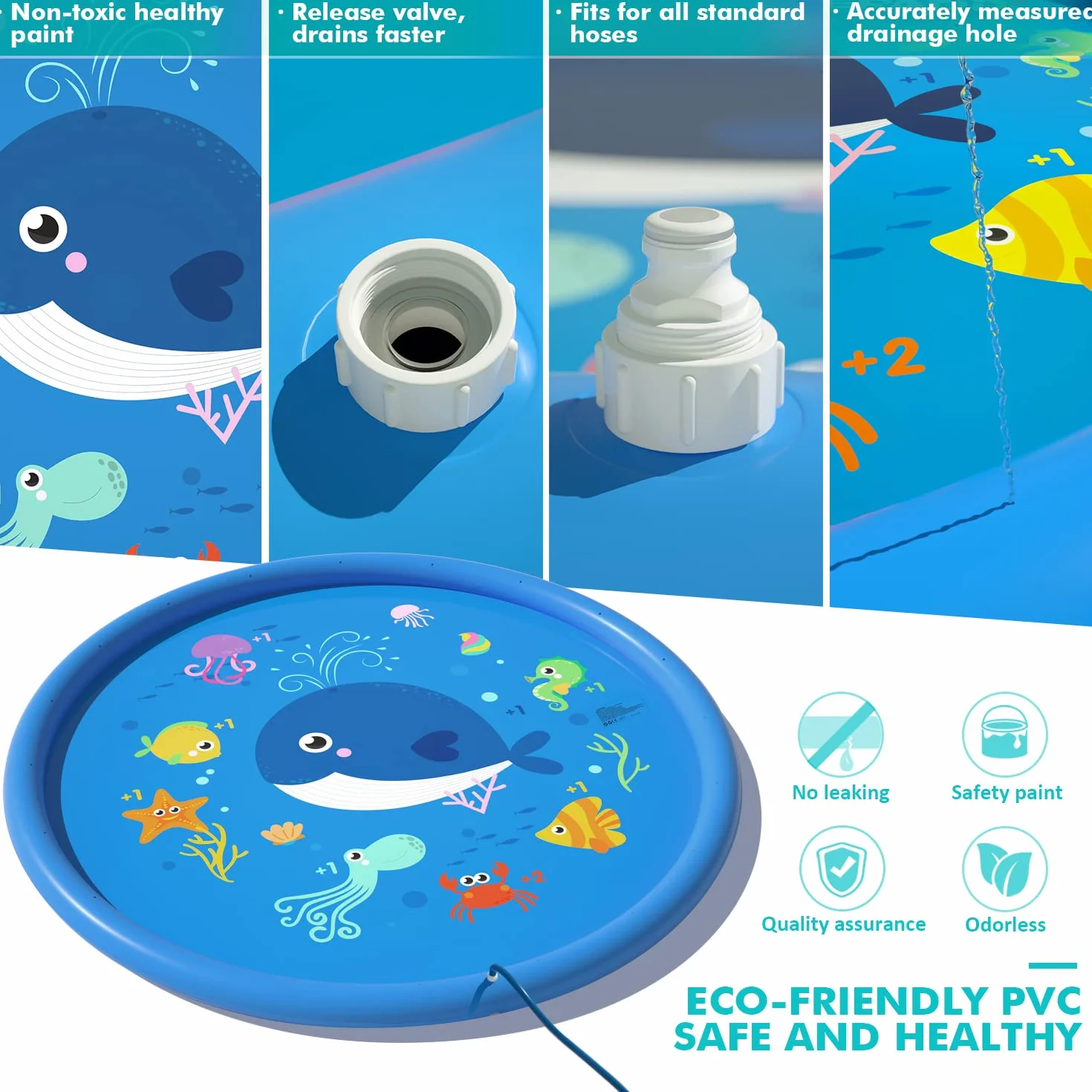 Peradix Splash Pad mata do zabawy, 170 cm, na lato, do ogrodu, zabawka wodna dla dzieci, do zabawy na świeżym powietrzu, dla rodziny, do aktywności na świeżym powietrzu, na imprezę/plażę/dzieci, zwierząt domowych – nie nadmuchiwana