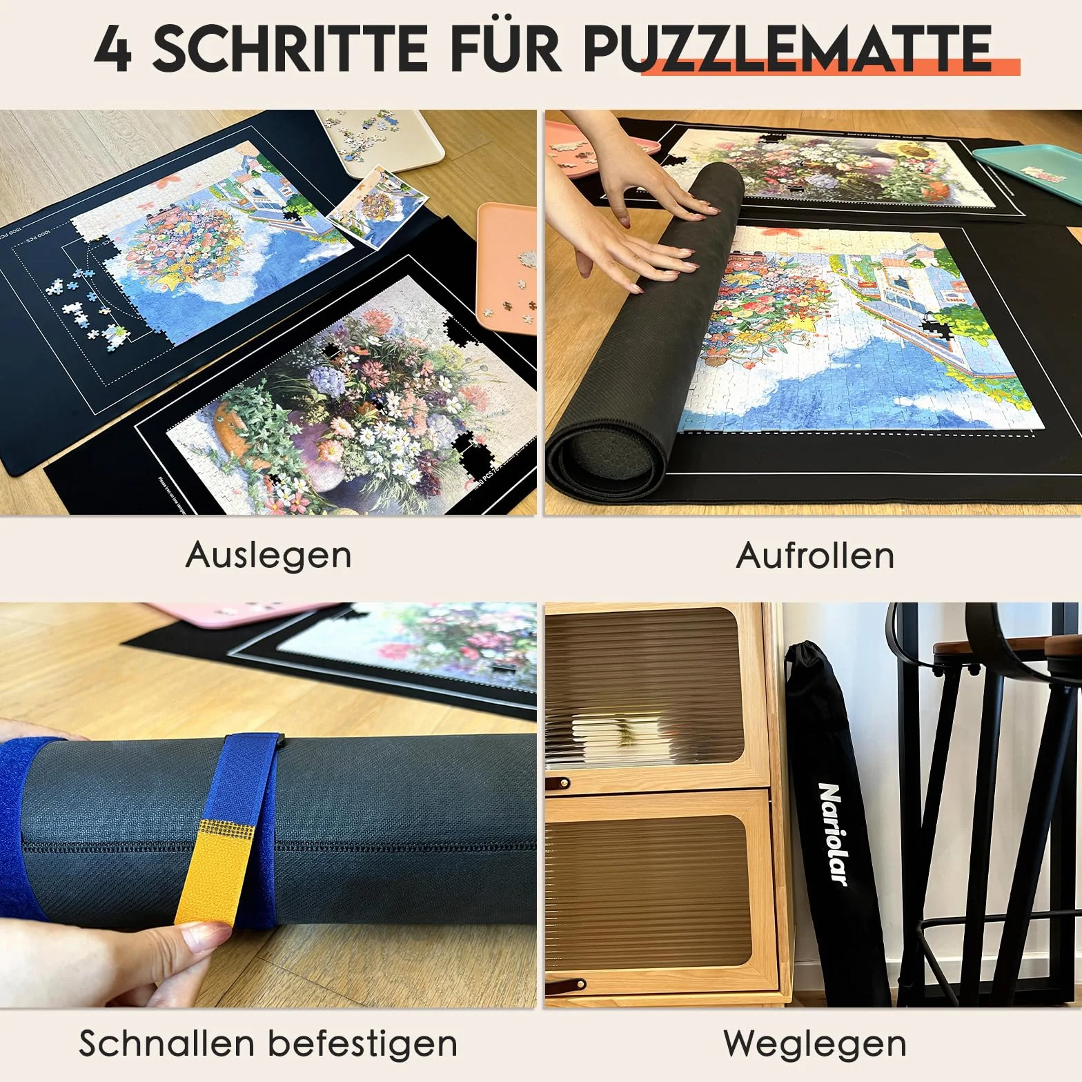 Nariolar Maty puzzle, zestaw 2 mat z gumy i filcu, na 500/1000/1500 elementów, praktyczne akcesoria do przechowywania i transportu puzzli