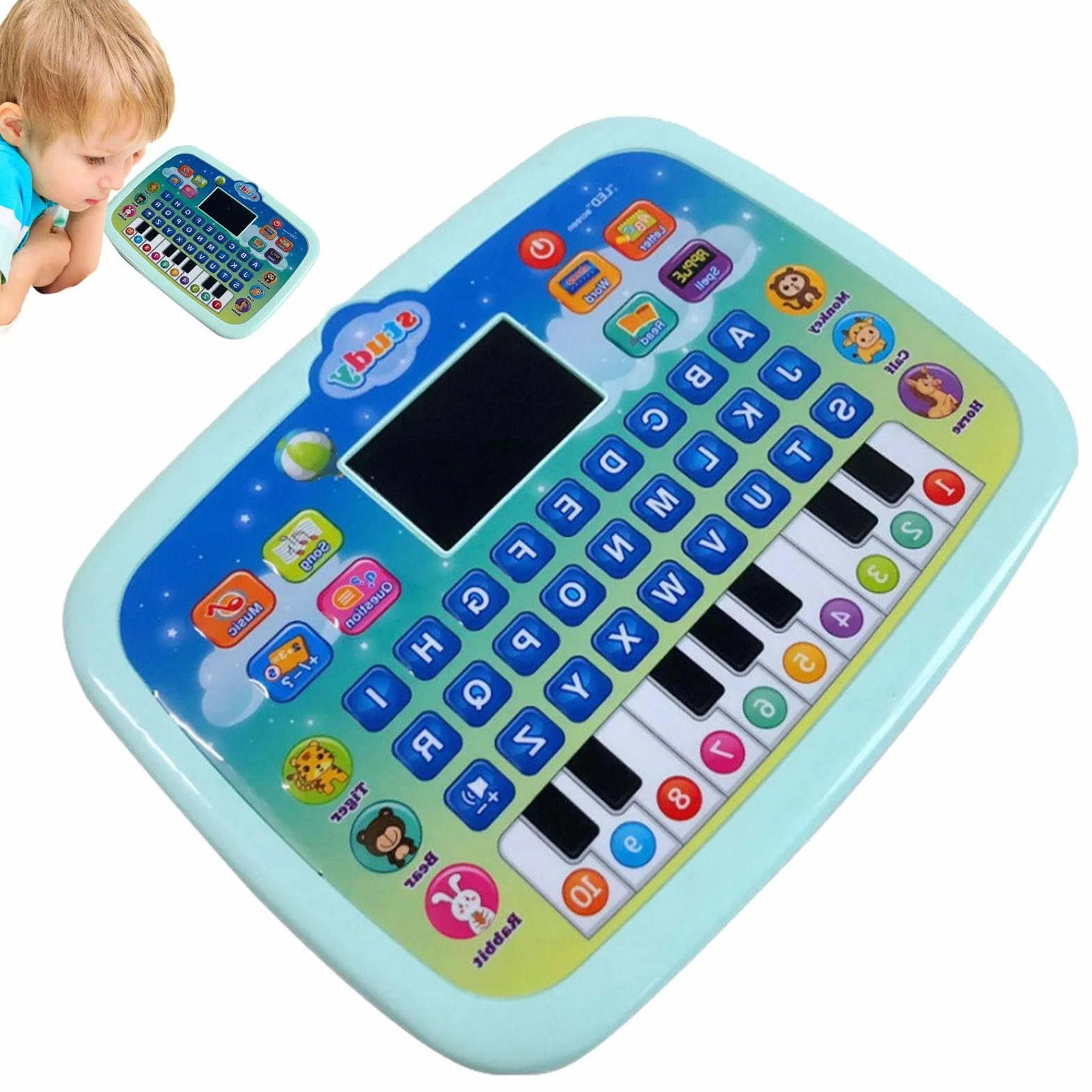 Learning Tablet - Kids Educational Laptop, English Learnings Toy with LED Screen, Fun Feature, Early Education Essential, Learning Device for Boys Girls 1-4 Years Old Preschool Pink Green