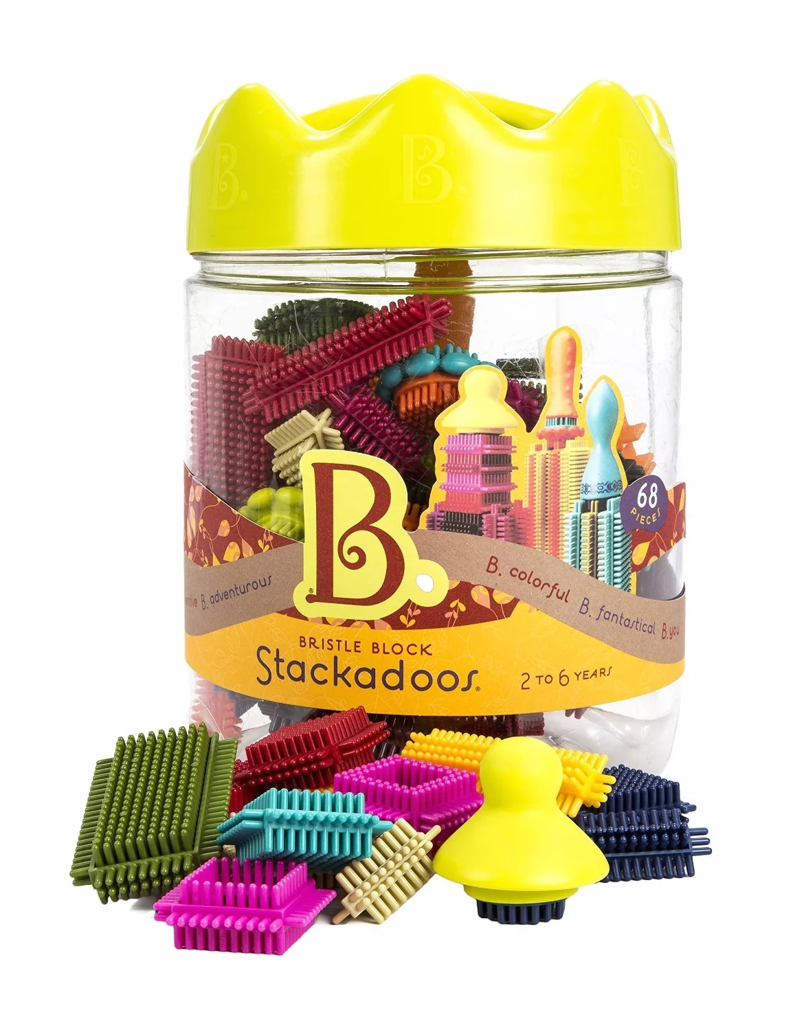 B. toys Stem klocki do układania w stosy, 68 elementów, do składania, z przechowywaniem – zabawki dla dzieci od 2 lat