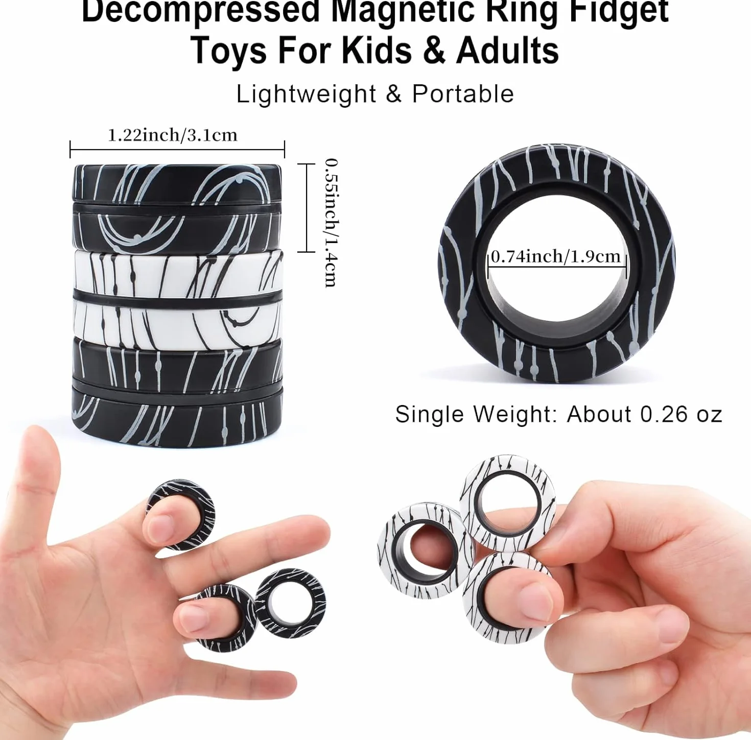 Magnetyczne pierścienie ADHD, zabawka fidget toys dla dorosłych, 6 sztuk, fajne magnesy antystresowe, dla dzieci, nastolatków, prezenty dla dzieci w wieku 3-6-8 lat i starszych chłopców