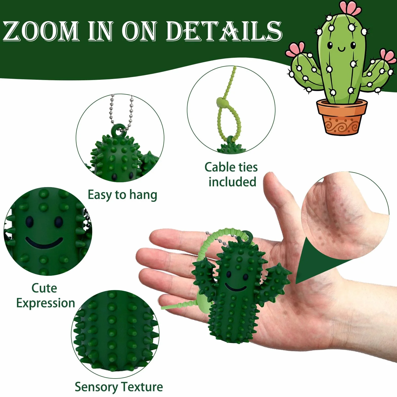 Spiky Grippie Stim Brelkain Fidget Zabawka Silikonowa Kaktus Bólu 1 Szt Zielony