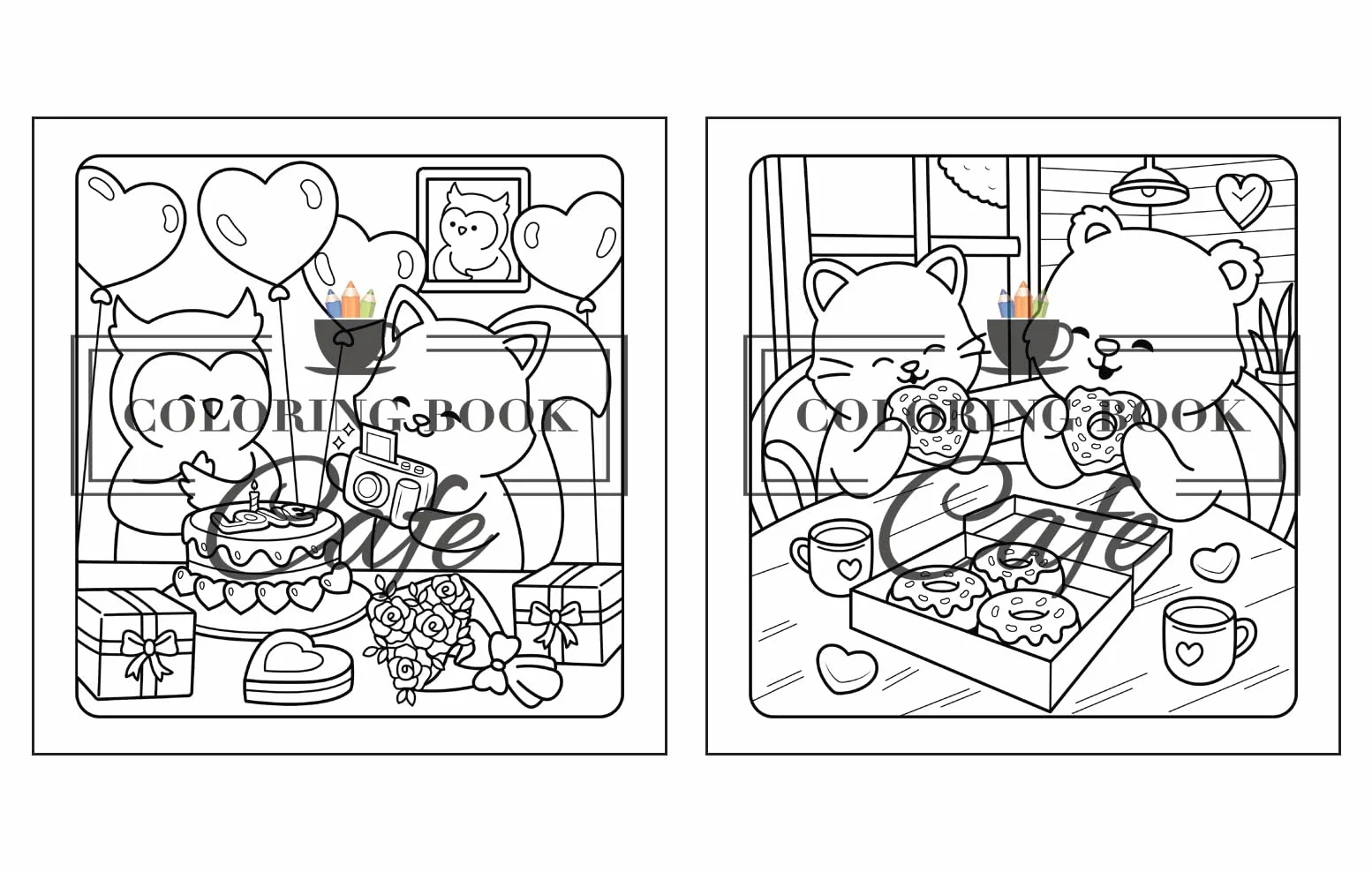 Paws & Hearts: Coloring Book for Adults & Teens Featuring Cozy Love Scenes with Adorable Animal Characters