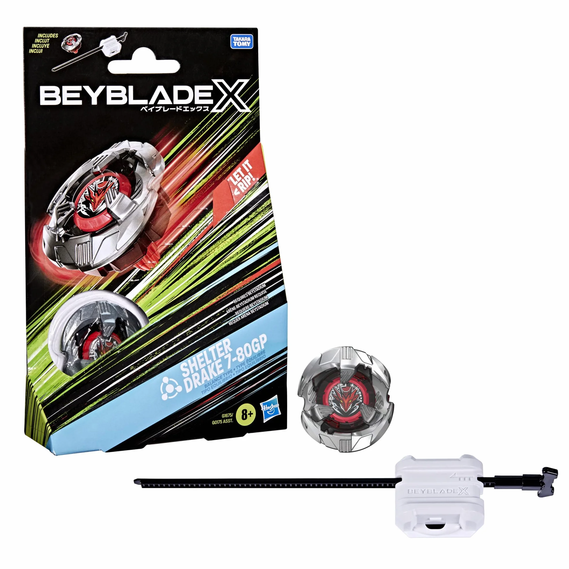 Pakiet startowy Beyblade X Shelter Drake 7-80GP BX, bączek i wyrzutnia