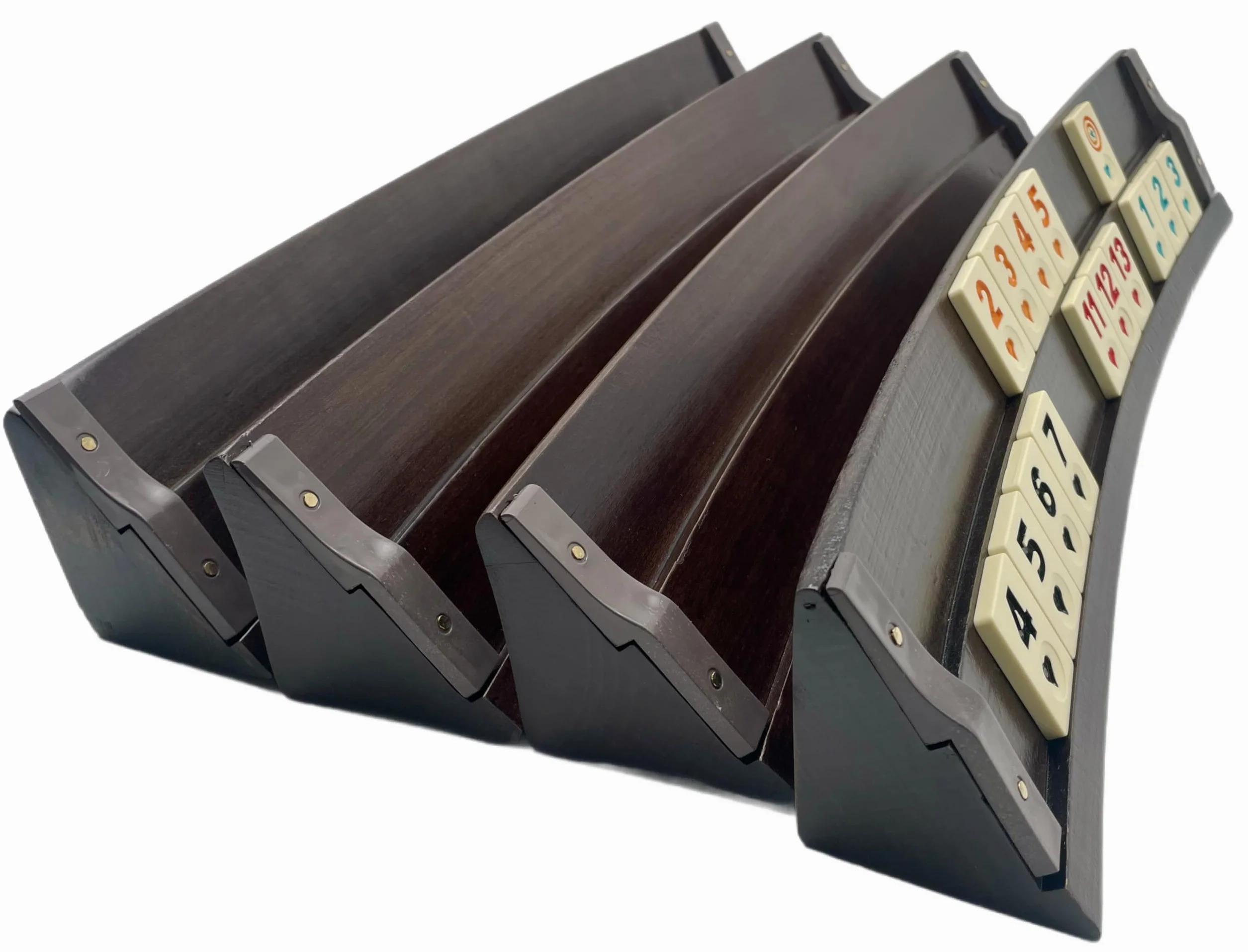 Generisch Star-Premium ręcznie wykonany owalny zestaw rummy z prawdziwego drewna, Curved Romme, zestaw Okey w stabilnej torbie transportowej