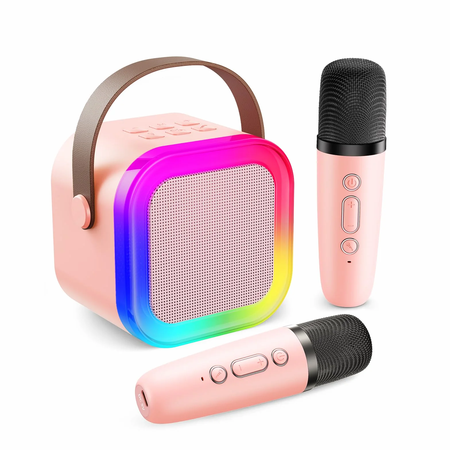 Fede Maszyna do karaoke dla dzieci i dorosłych, mini maszyna do karaoke z 2 mikrofonami bezprzewodowymi, przenośny głośnik Bluetooth z efektami zmiany głosu i światłami LED, najlepsze prezenty zabawki