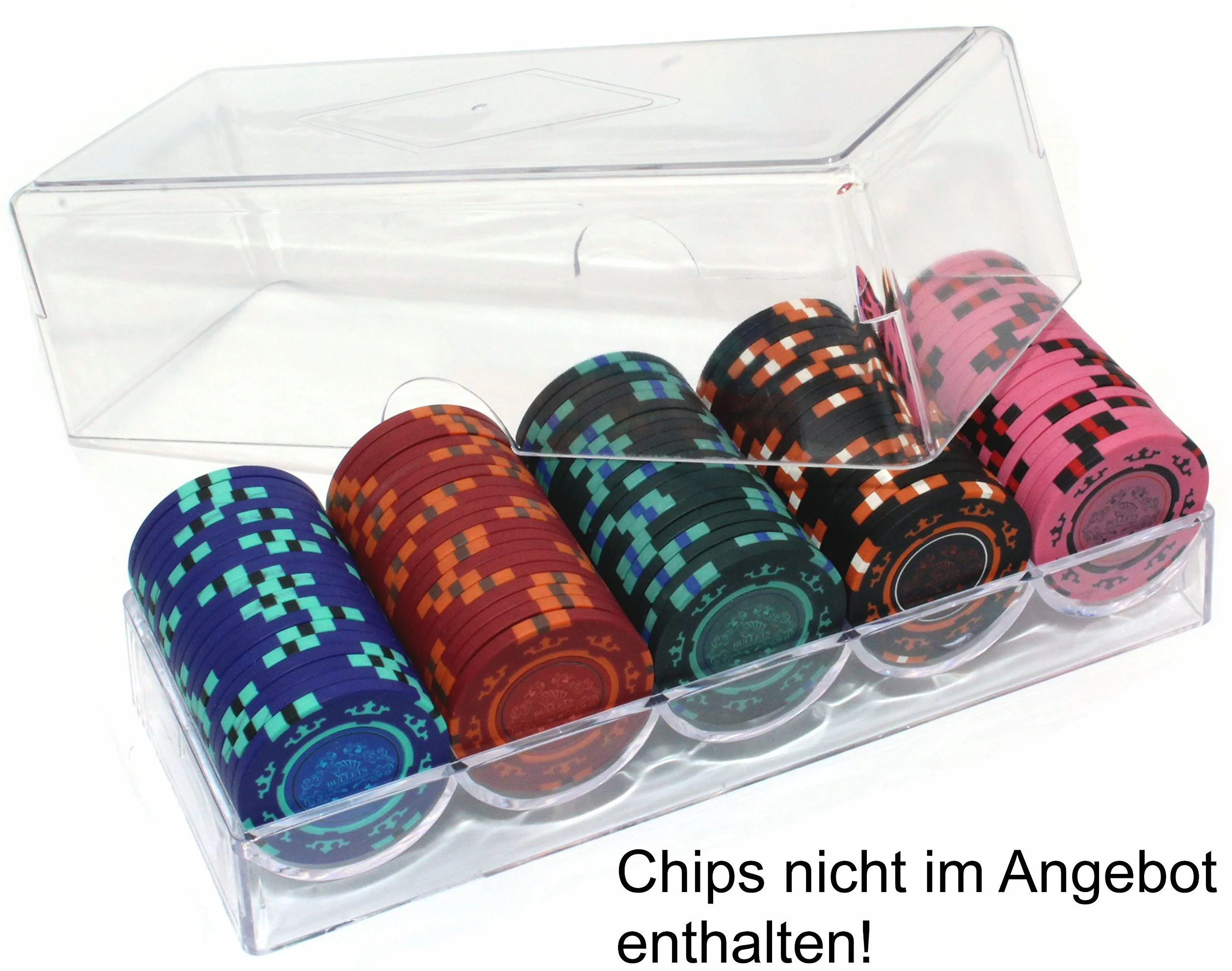 Bullets Playing Cards, Poker Chip Tray zestaw na 500 żetonów do pokera, 5 tac z pokrywkami po 100 żetonów, stojak na chipy / taca, przezroczysta, akryl