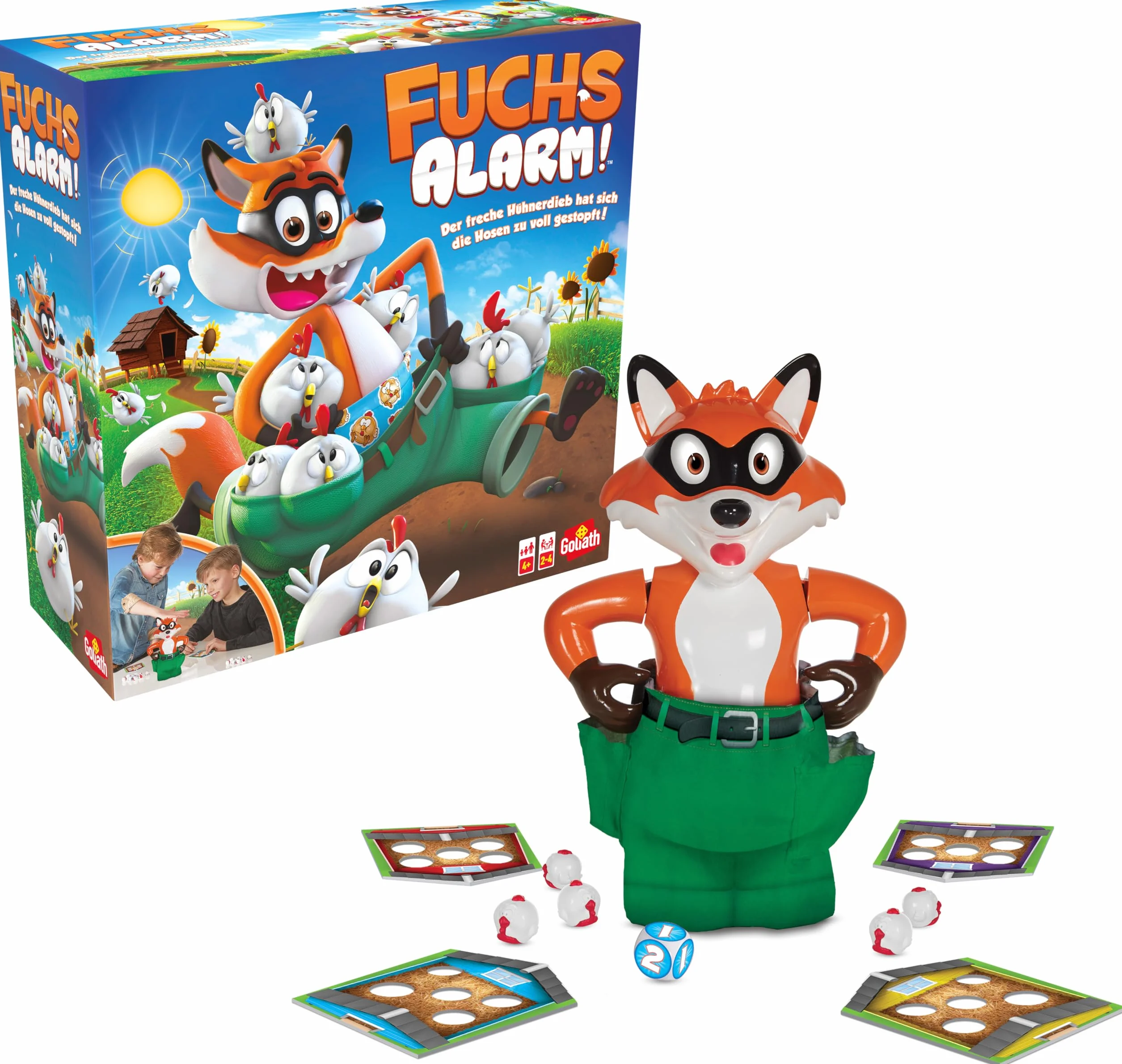 Goliath Fuchs-Alarm! - Żyrandole Geschicklichkeits- & Reaktionsspiel AB 4 Jahren - Hühner fangen & "Hosen-runter"- Moment Familienspiel für Kinder - 2-4 Spieler - 5-15 Min - wersja Deutsche