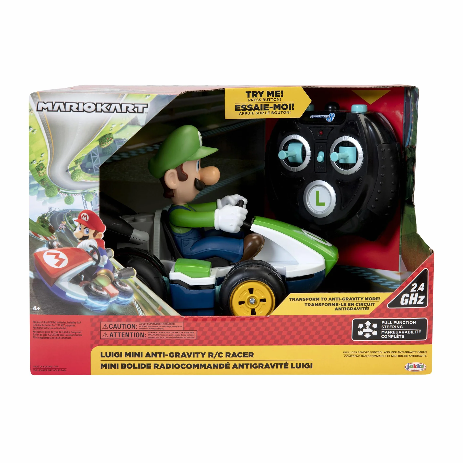 Nintendo Super Mario Kart Luigi RC Racer, 2,4 Ghz, z w Pełni Funkcjonalną Kierownicą, Samochód Luigi Race RC, Wielokolorowy