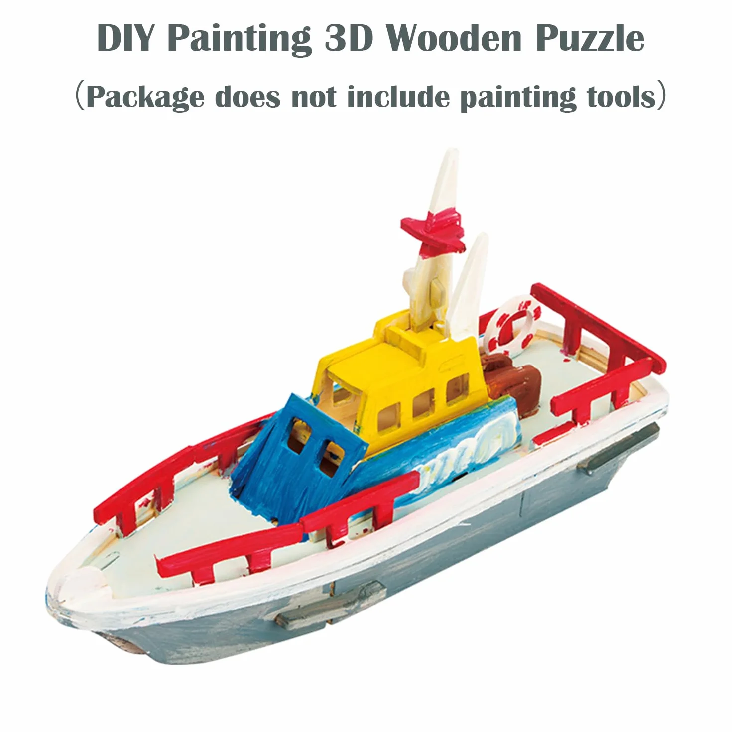Georgie Porgy Zestaw konstrukcyjny, drewniane puzzle 3D, wycinane drewniane modele dla dzieci, zabawka, zestaw 3 szt. (dwupłatowiec, terenówka, statek ratowniczy)