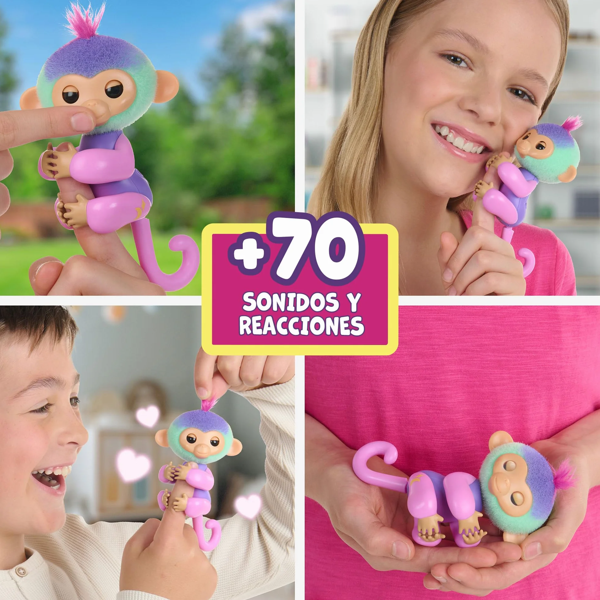 Bizak Fingerlings Magiczne kolory Norah, interaktywne zwierzę interaktywne wielokolorowe z +70 dźwiękami i ruchem, reaguje na dotyk, trzyma palec, zabawka dla dzieci od 3 lat, (61853181-2)