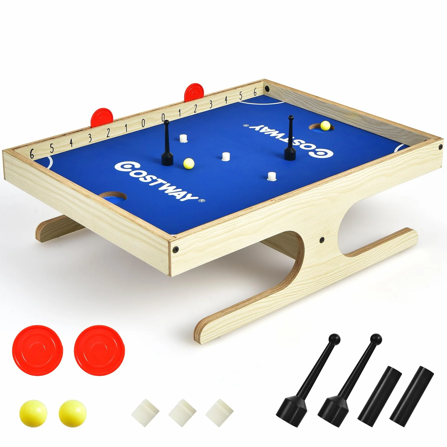 COSTWAY 45 x 33,5 cm gra planszowa, mini stół do zabawy, magnetyczny stół do gry w piłkarzyki z 2 piłkami i 2 uchwytami