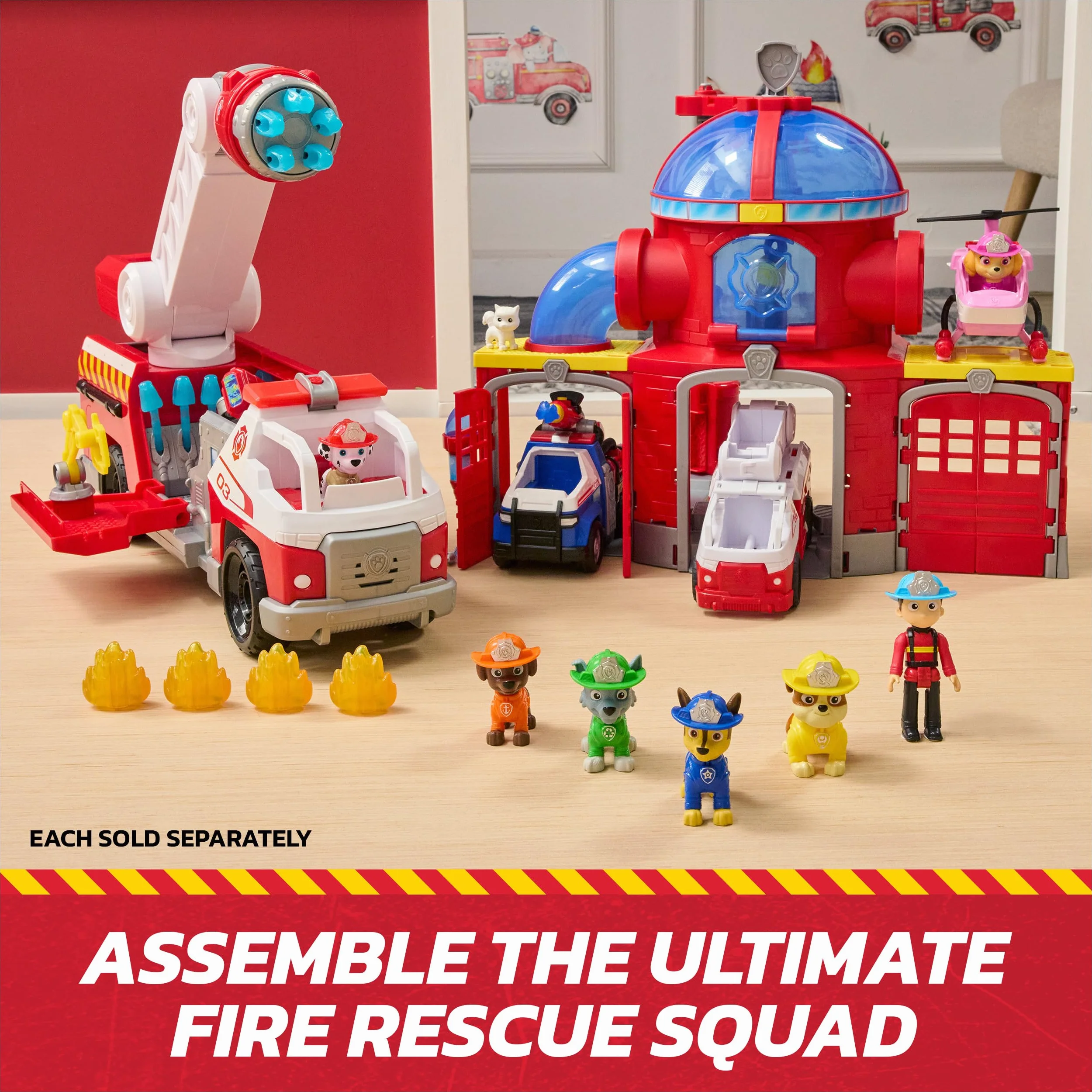 PAW Patrol Fire Rescue: Skye Rescue Fire Chopper z figurką, Kitty Friend i zabawkowym helikopterem, zabawki dla dzieci dla chłopców i dziewczynek w wieku od 3 lat