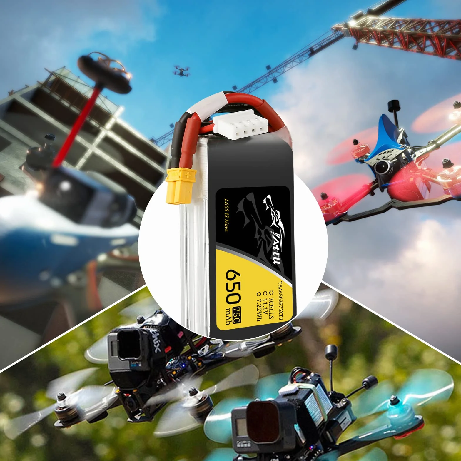 Tattu 3S 650mAh 11.1V 75C 3S1P Lipo Pack akumulator z wtyczką XT30 do drona UAV FPV wyścigi RC Quadrocopter rozmiar 100 do 180