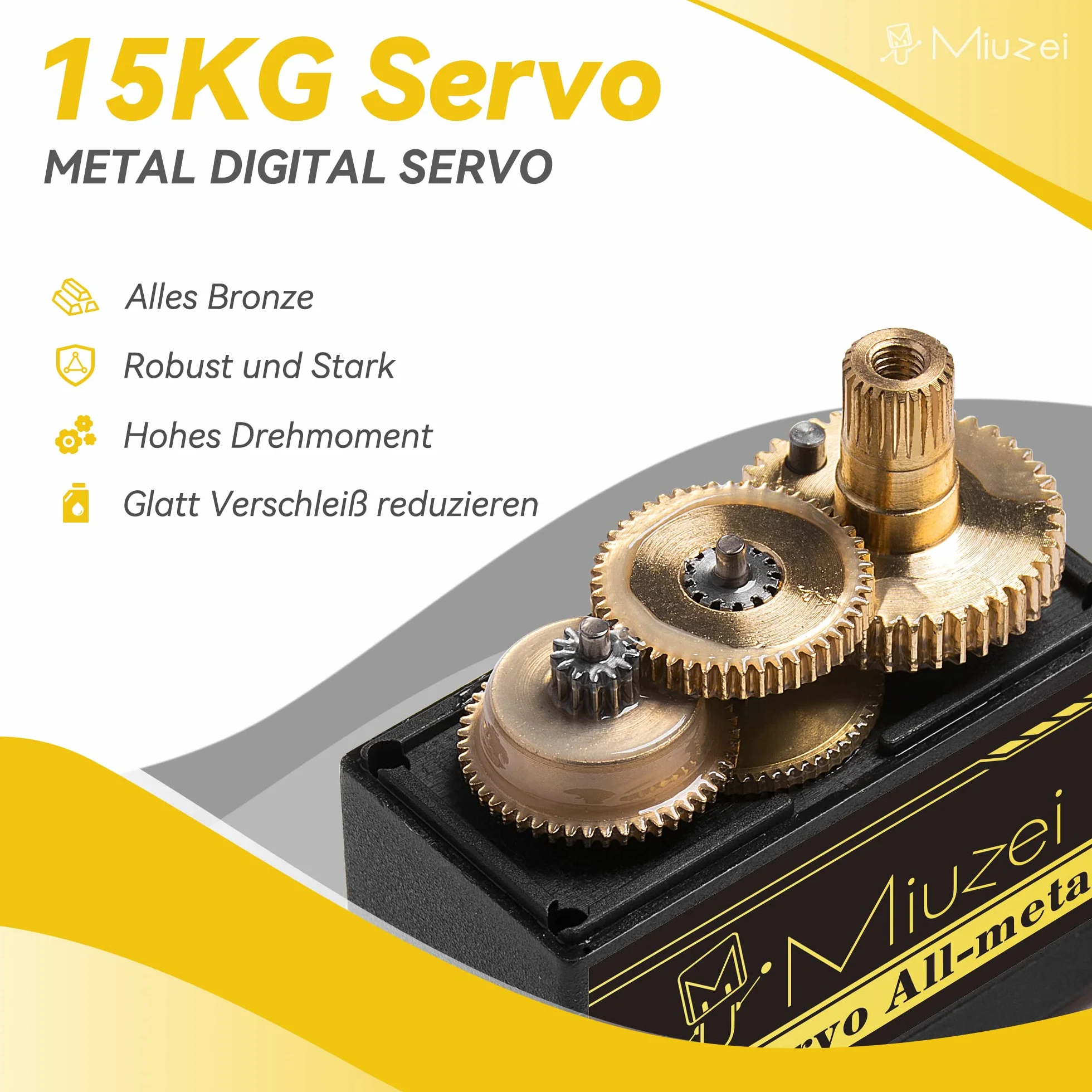 Miuzei Servo cyfrowy serwomotor, metalowy, miedziany, przekładnia do Arduino 1/8 1/10 1/12 samochód samochód łódź, samolot, ramię robota, 15 kg, 5 V, standardowe, serwo mikro modelarstwo, z rogiem i